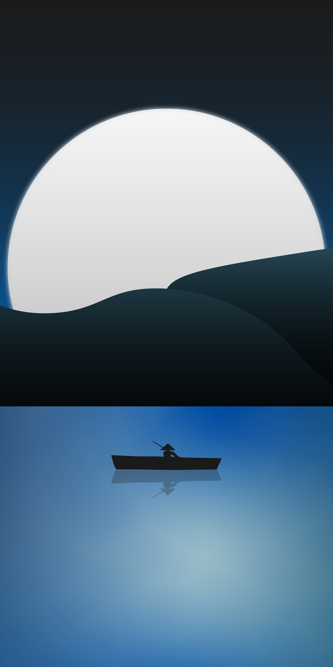 Boat, night in the lake, minimal, 1080x2160 wallpaper