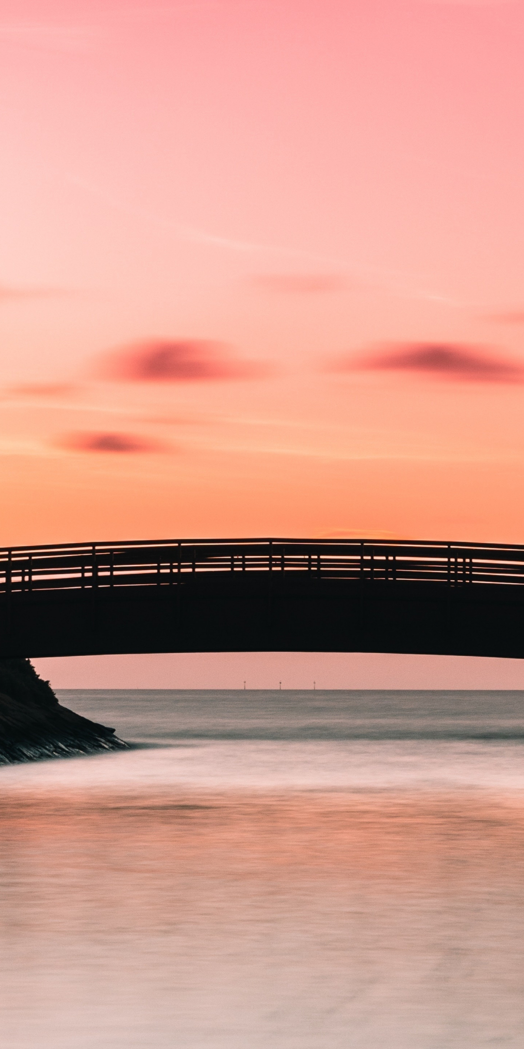 Bridge, silhouette, coast, sunset, 1080x2160 wallpaper