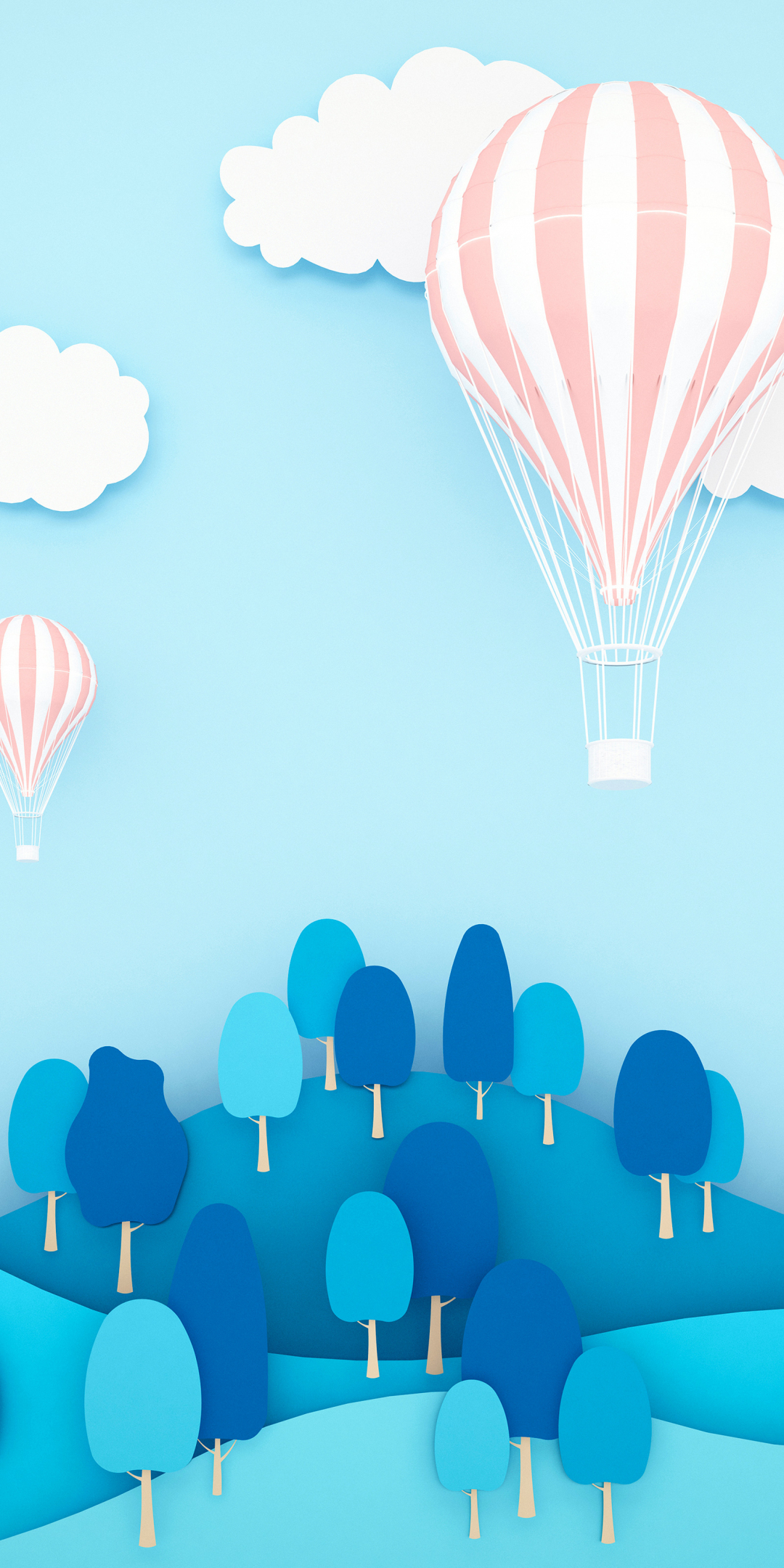 Air balloons, blue sky, minimal, digital art, 1080x2160 wallpaper