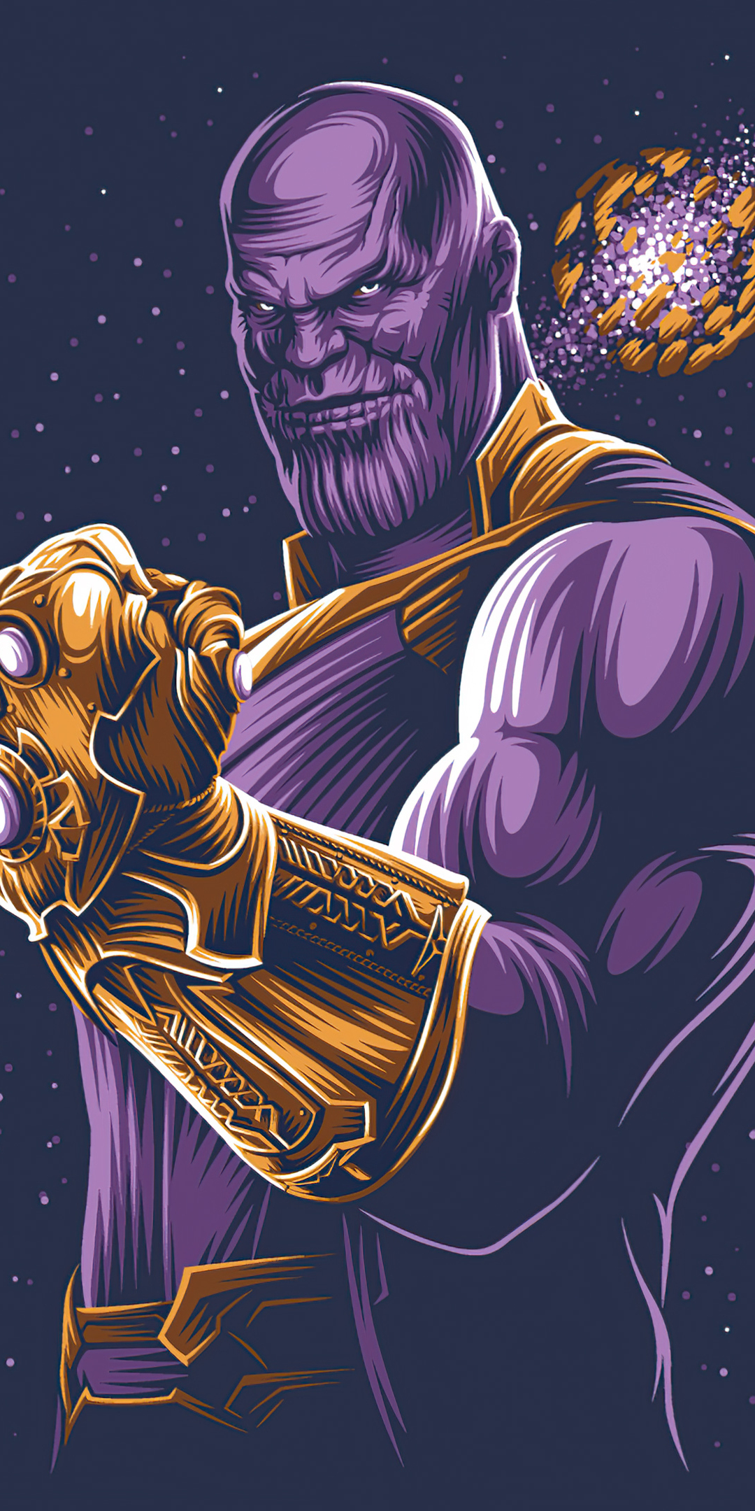 Thanos with infinity gauntlet, super villain, minimalism, 1080x2160 wallpaper