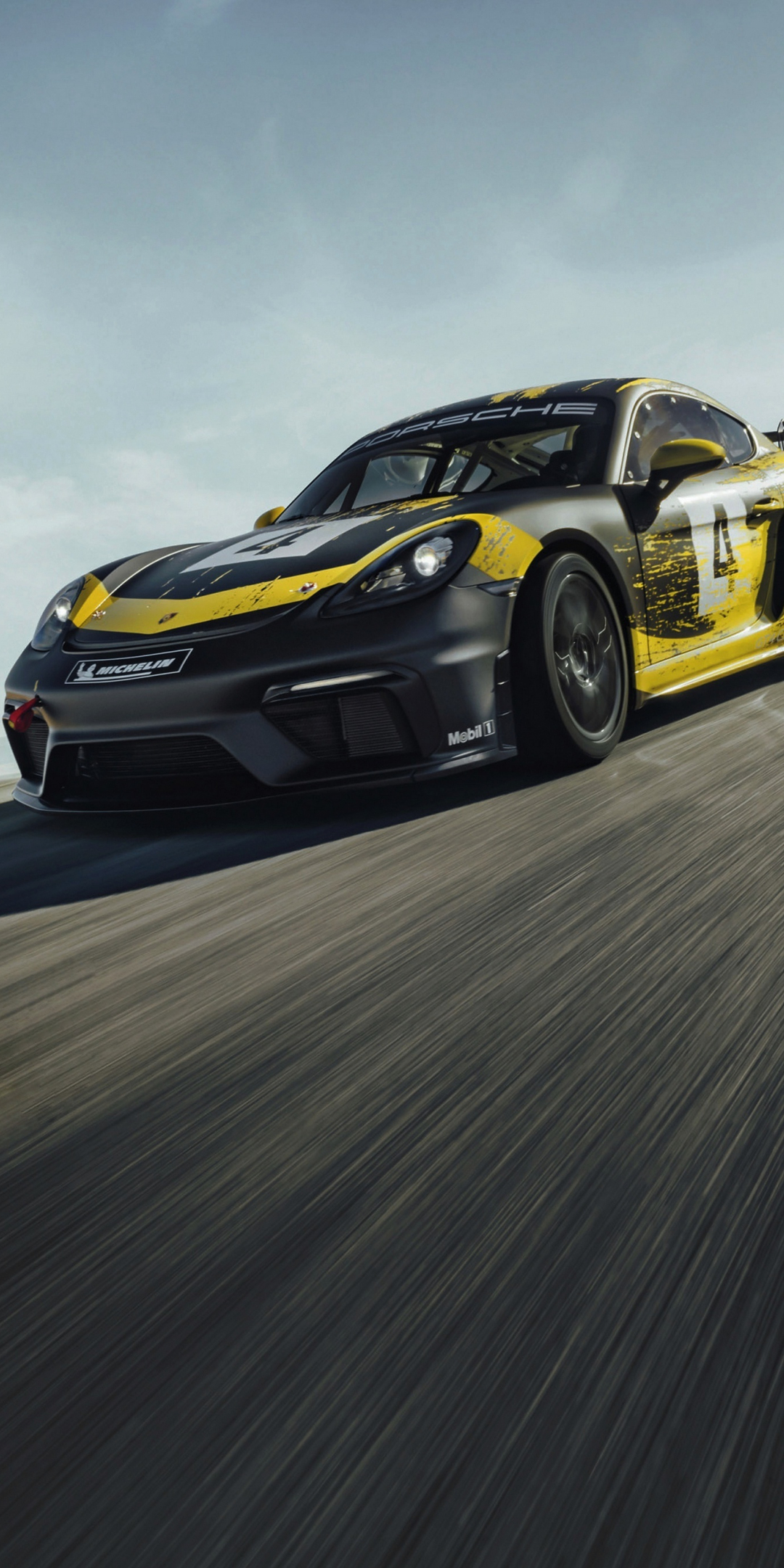 On track, Porsche Cayman GT4, 1080x2160 wallpaper