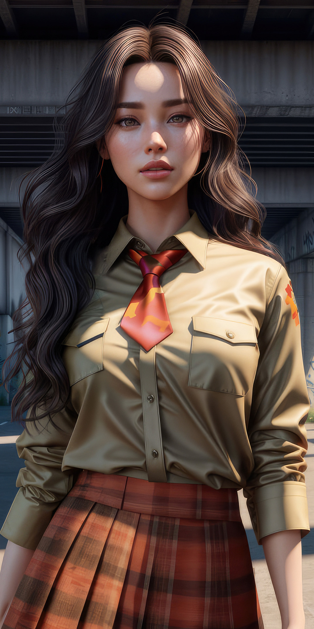 Cute girl in school uniform, anime, 1080x2160 wallpaper