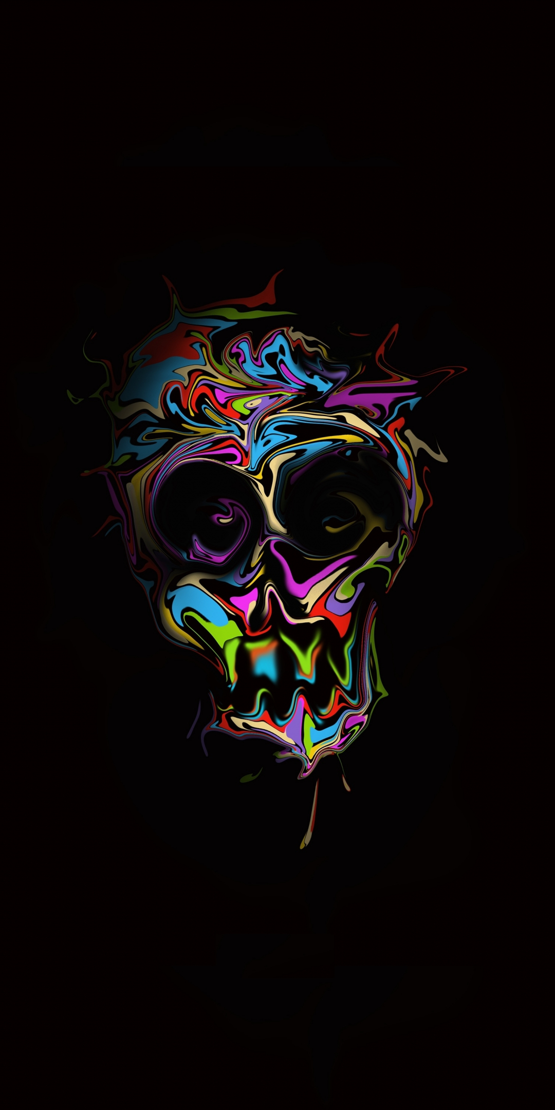 Glitch, colorful skull, dark, artwork, 1080x2160 wallpaper