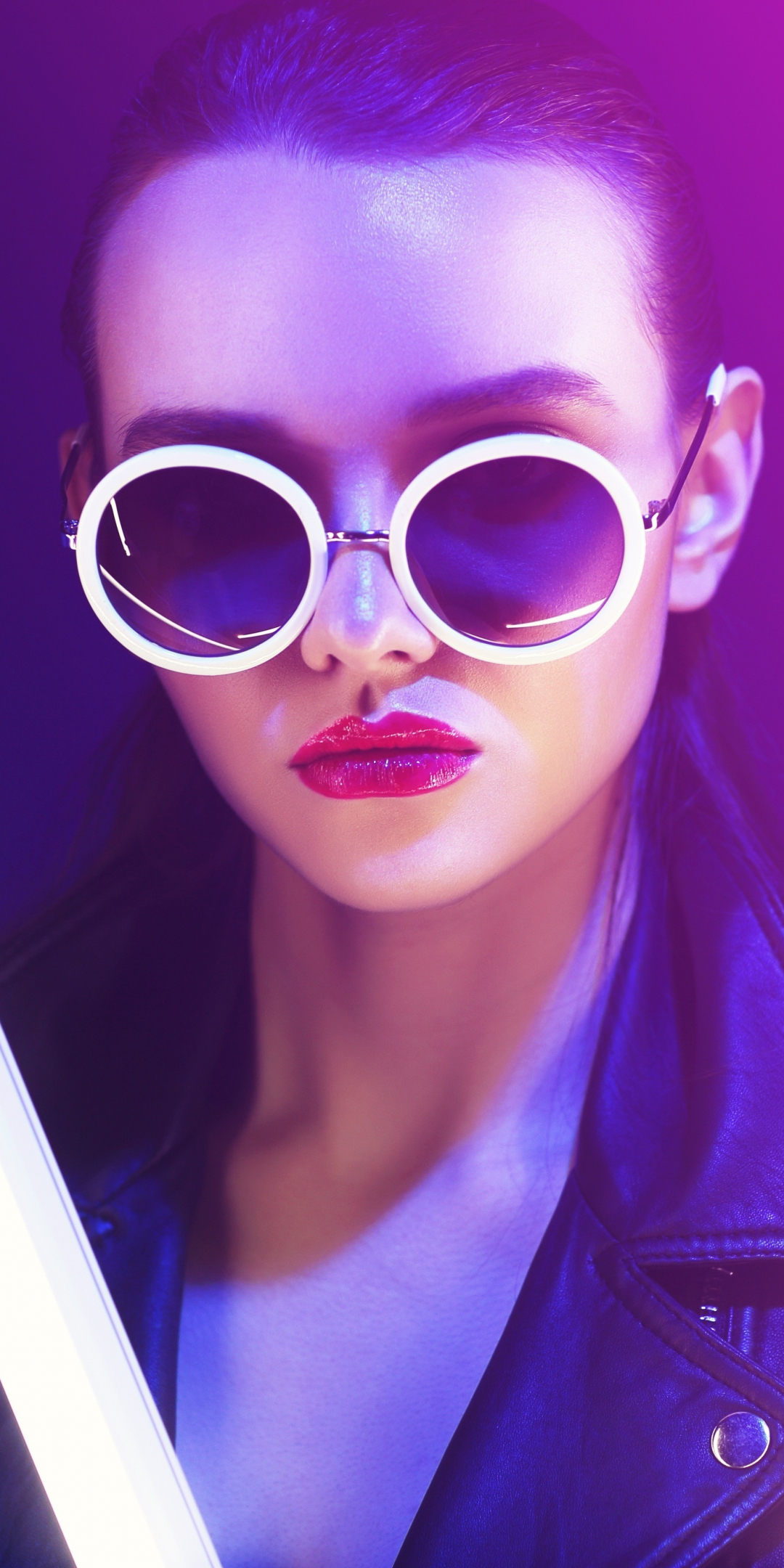 Sunglasses, woman model, neon lights, 1080x2160 wallpaper