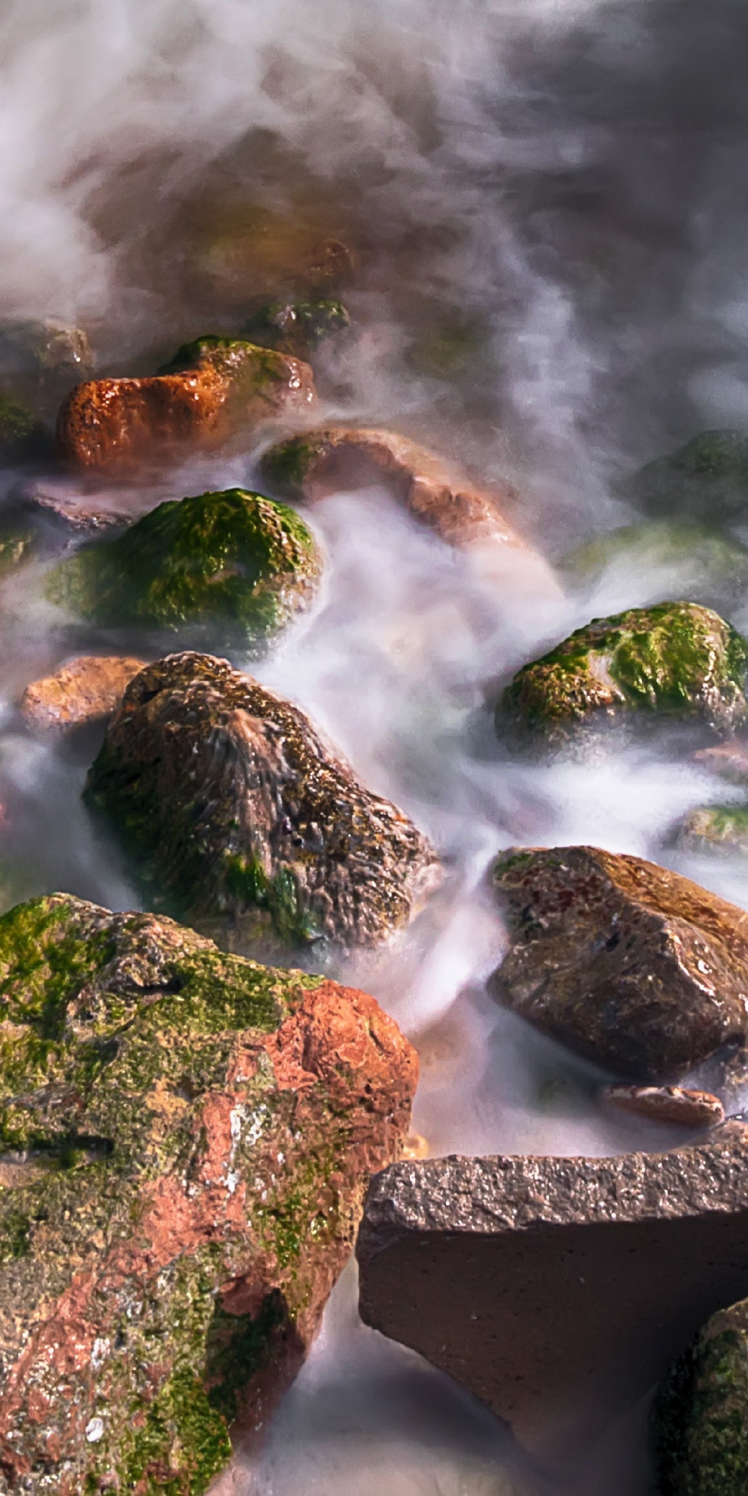 Outdoor, rocks, water, moss, 1080x2160 wallpaper