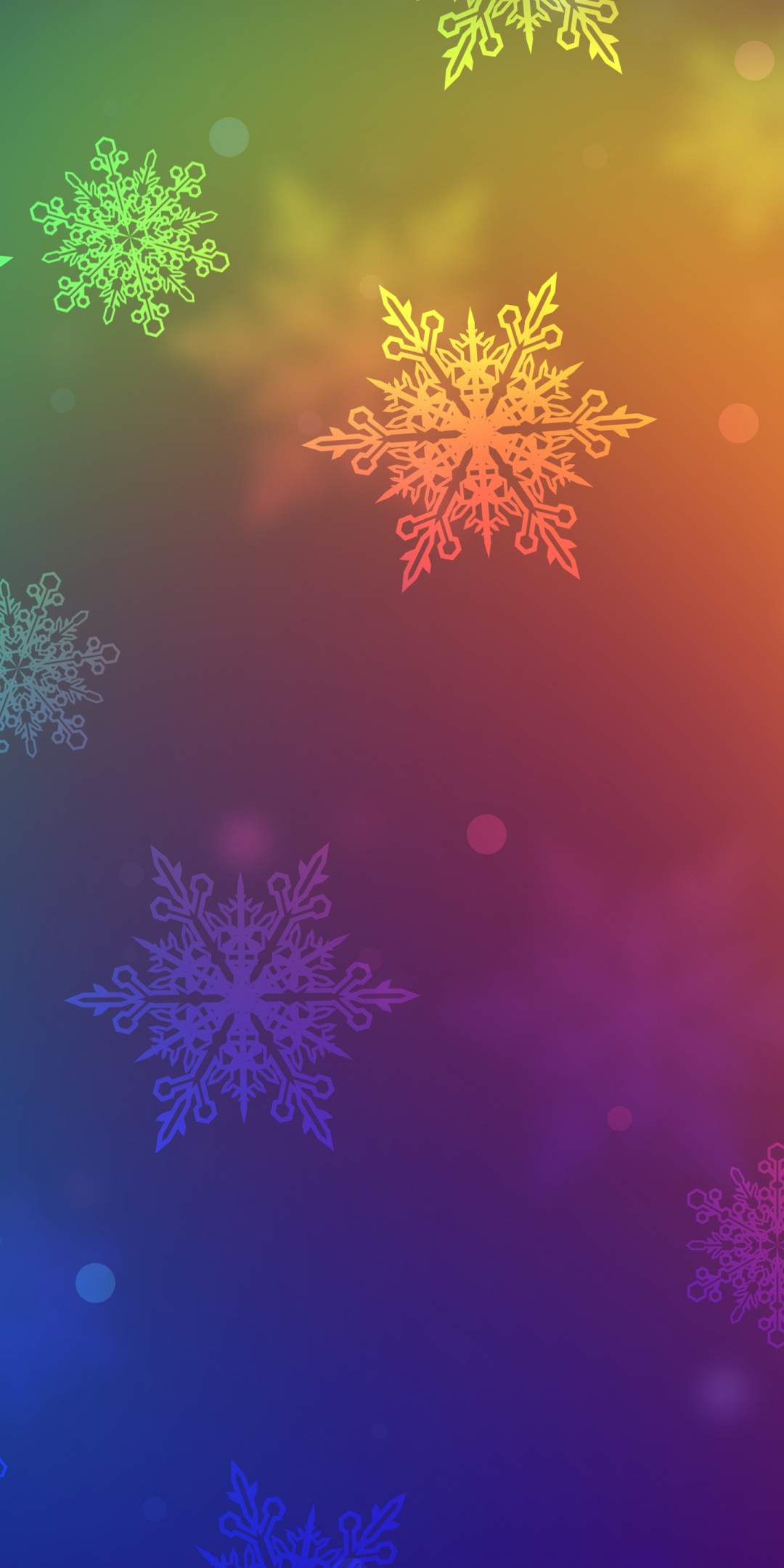 Abstract, colorful, snowflakes, 1080x2160 wallpaper