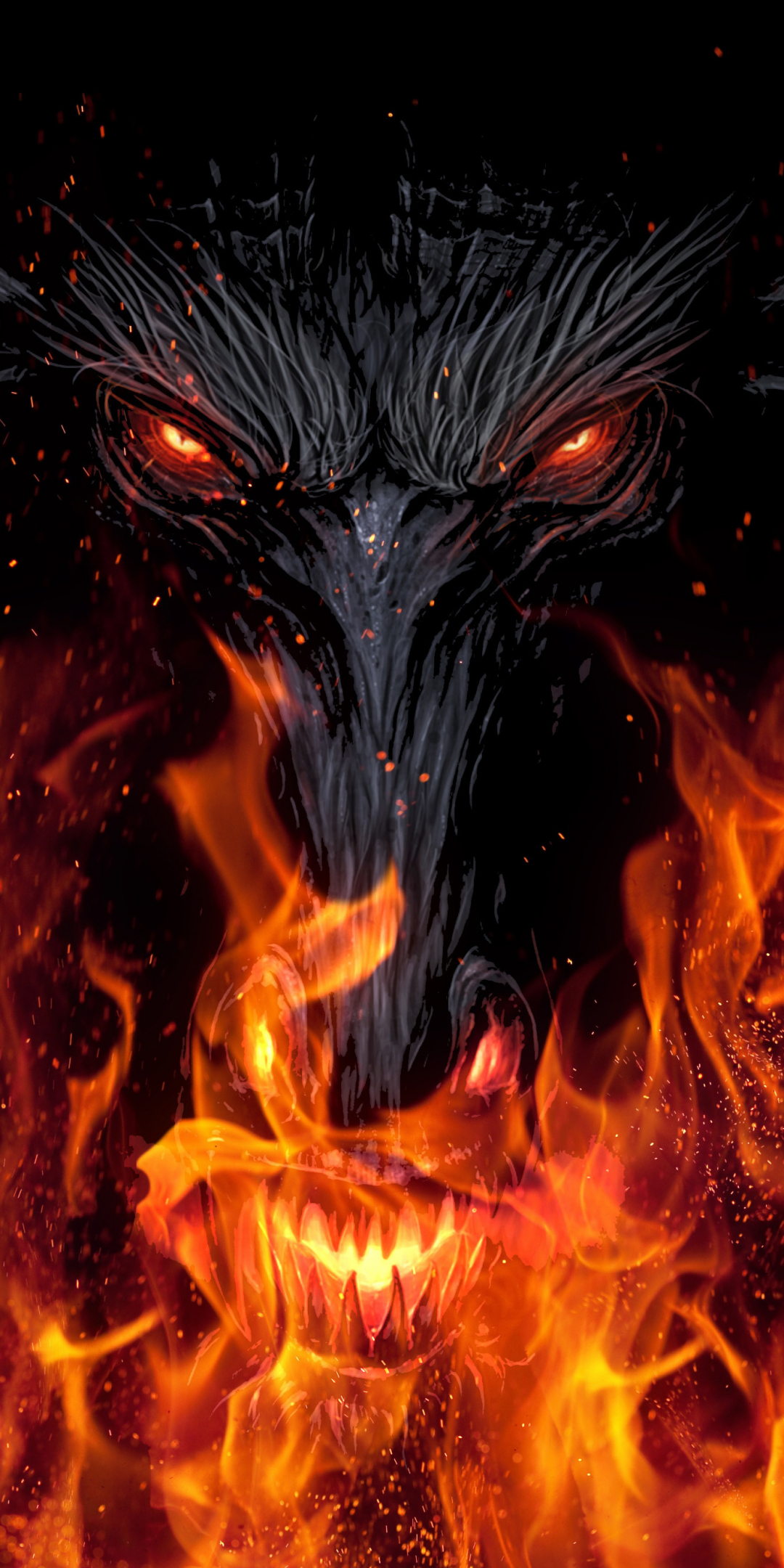 Devil's face, fire, dark, fantasy, 1080x2160 wallpaper