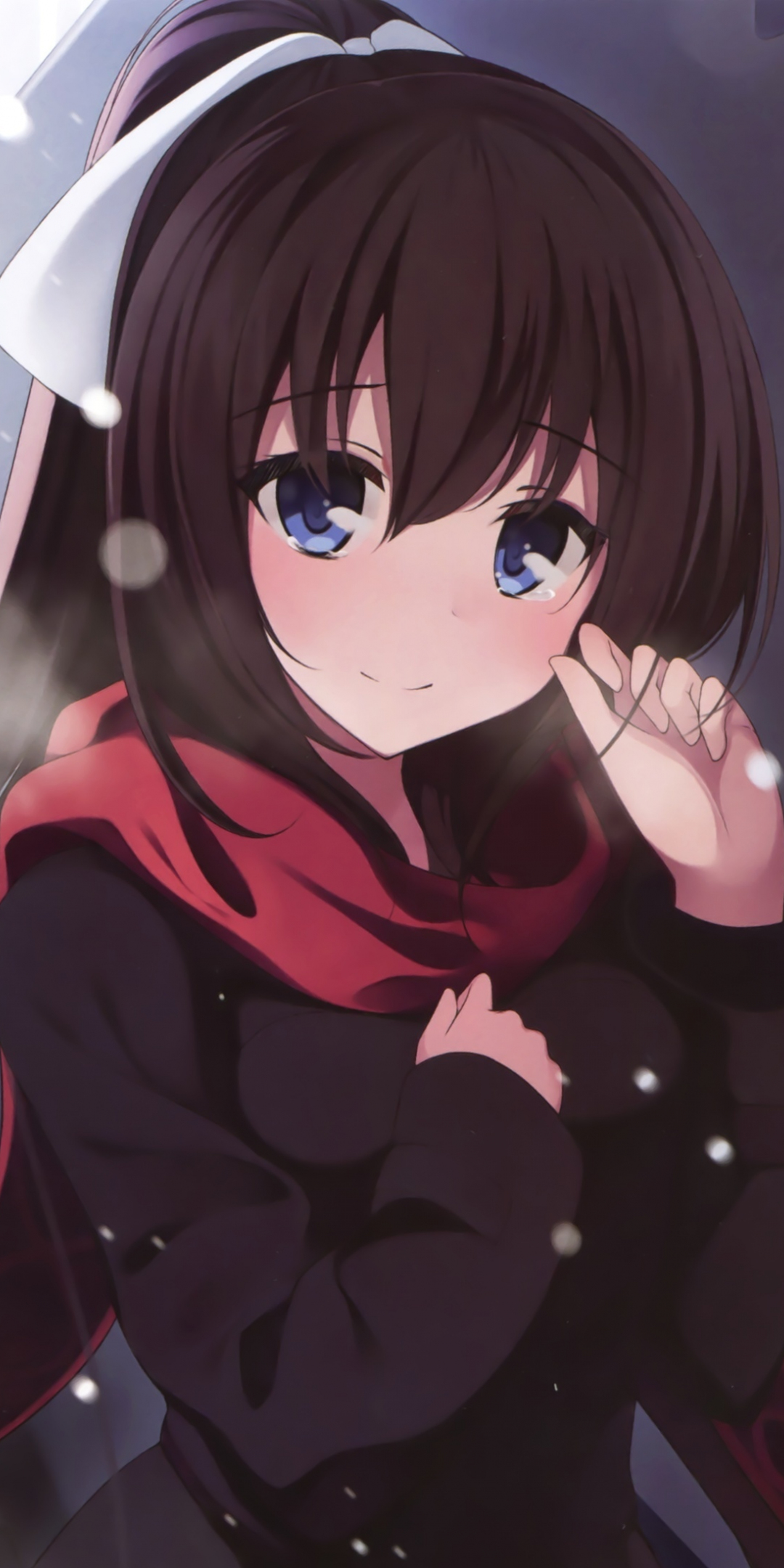 Cute, blue eyes, anime girl, winter, 1080x2160 wallpaper