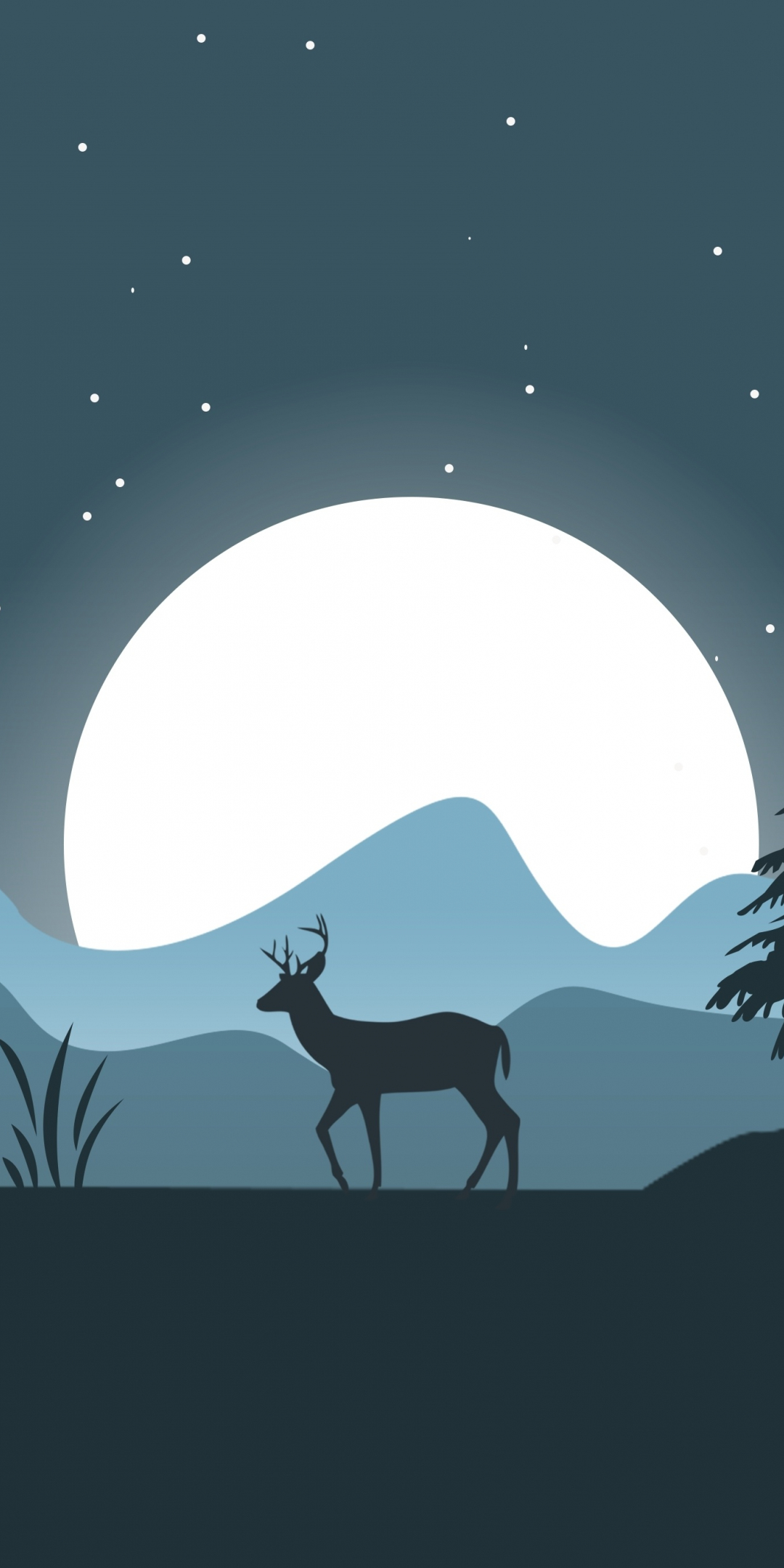 Deer, forest, outdoor, moon, minimal, art, 1080x2160 wallpaper