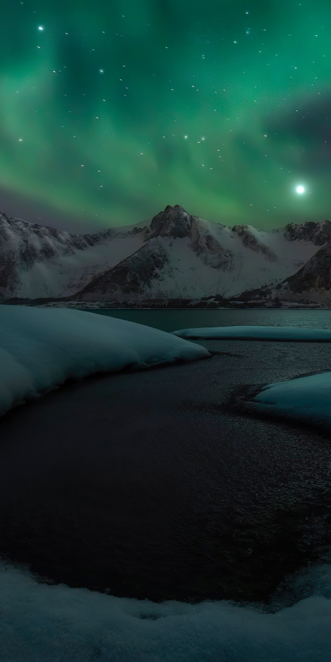 Sea, glacier wall, Arctic at night, landsacpe, northern lights, 1080x2160 wallpaper