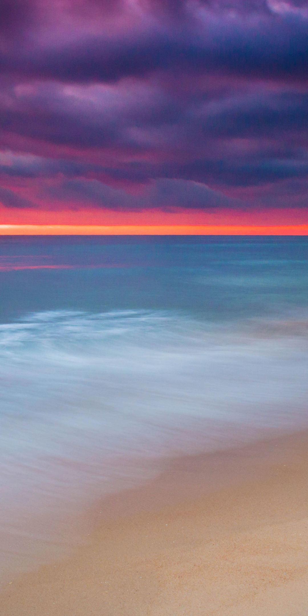 Smog, beach, white, sea waves, sunset, sea, nature, 1080x2160 wallpaper