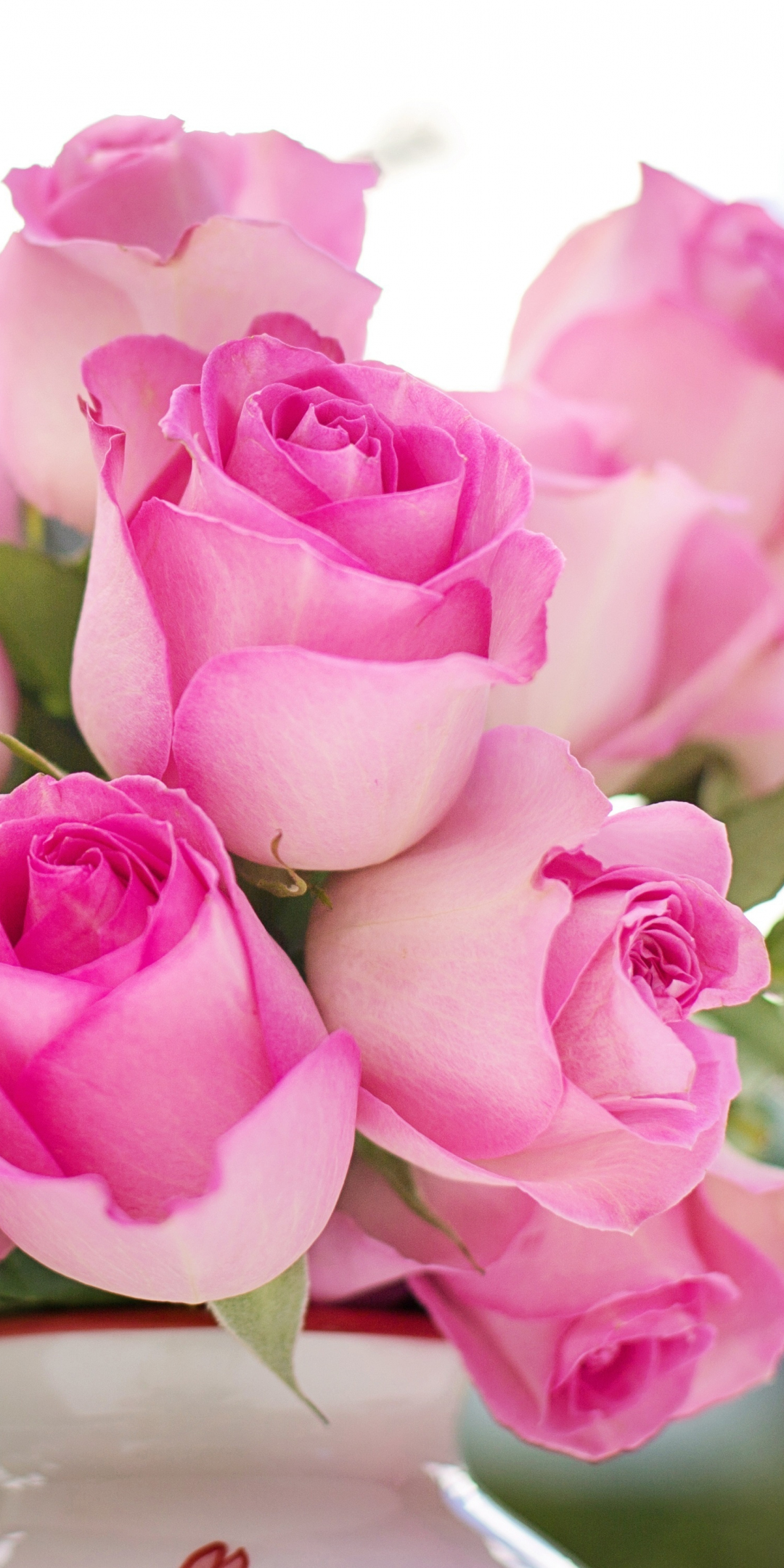 Flower vase, pink roses, fresh, 1080x2160 wallpaper