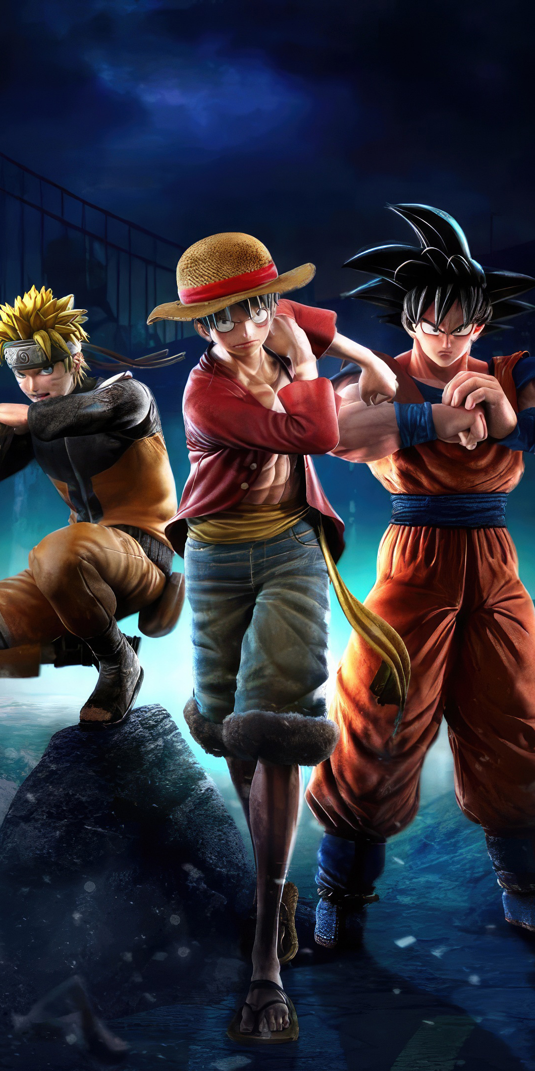 Naruto, Monkey d. Luffy and Goku, anime characters, 2023, 1080x2160 wallpaper