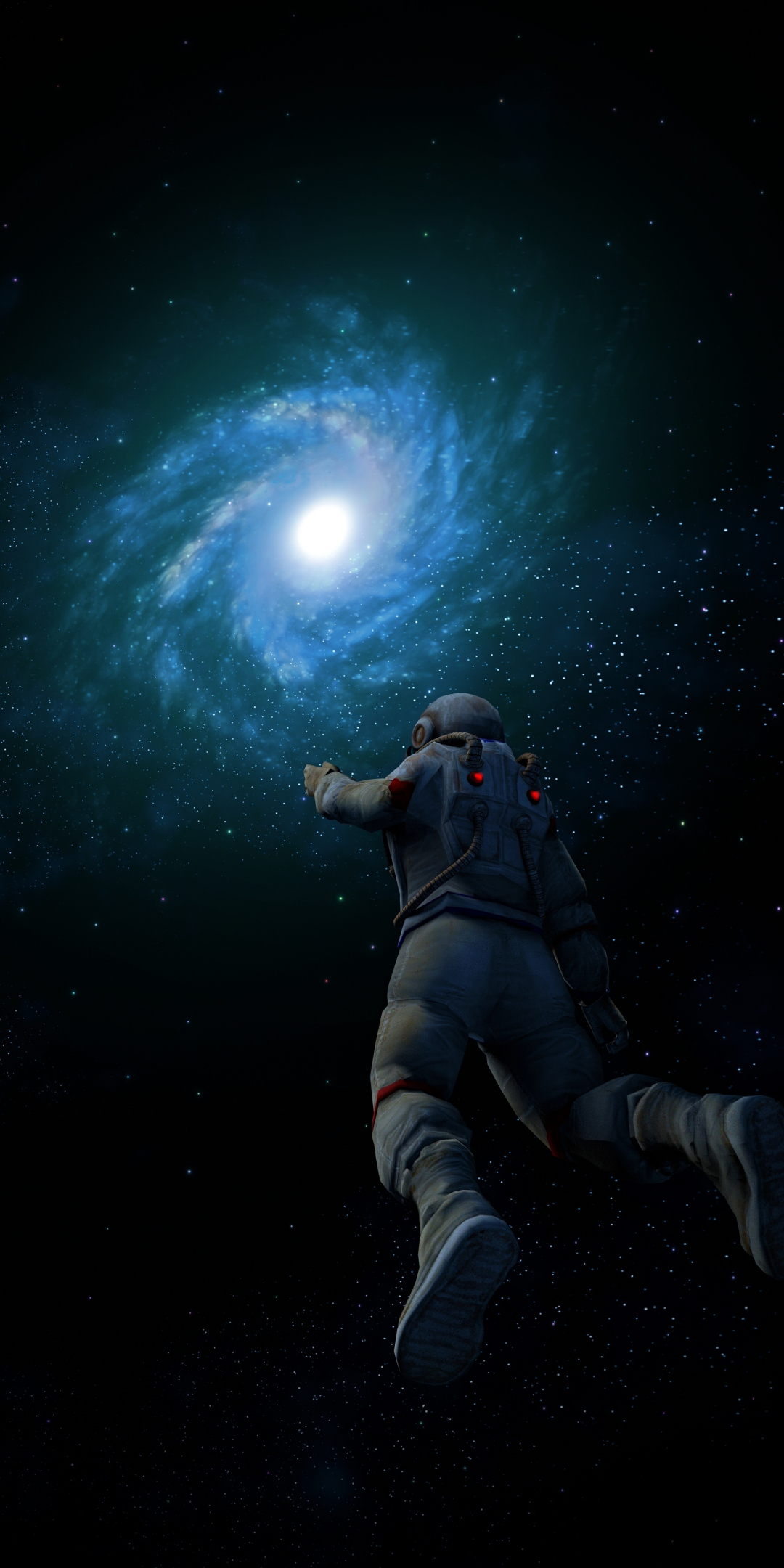 Astronaut, spiral galaxy, nebula, cosmos universe, dark, 1080x2160 wallpaper