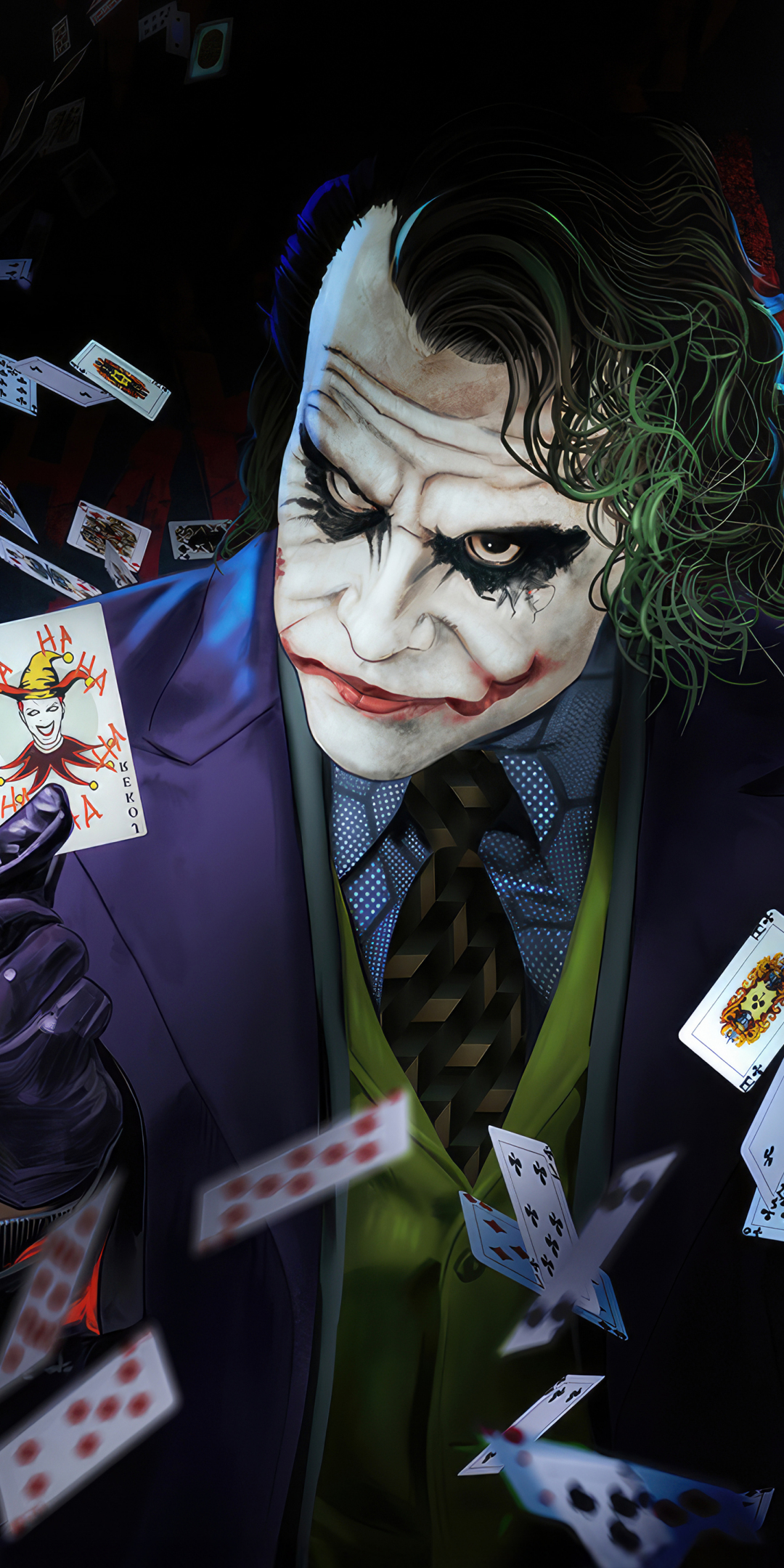 Joker playing with cards, art, 1080x2160 wallpaper