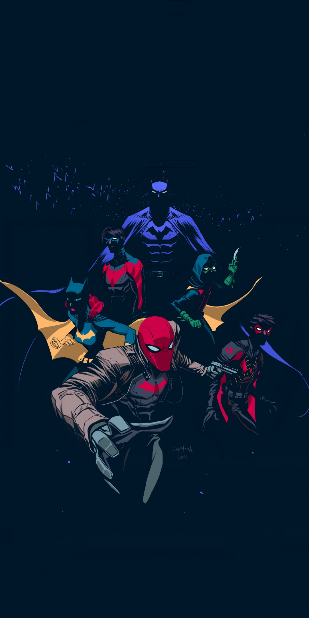 Batfamily, robin, red hood, artwork, 1080x2160 wallpaper