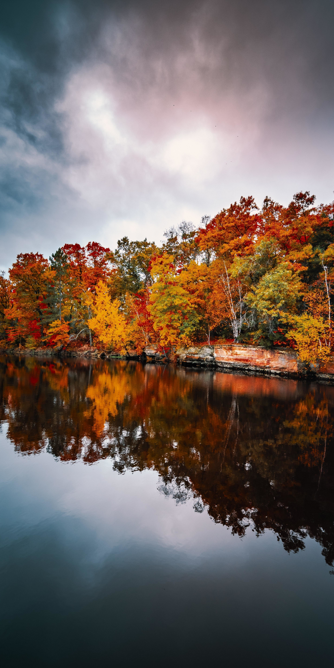 Autumn, lake, nature, reflections, 1080x2160 wallpaper