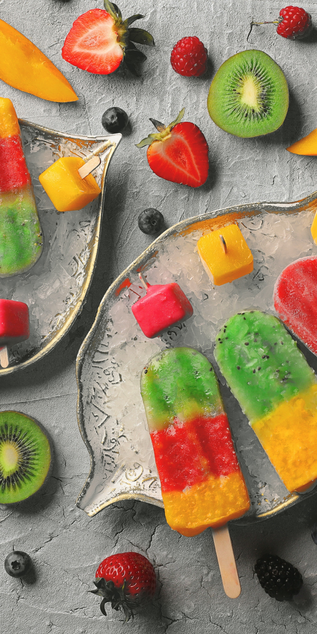 Summer, ice candies and fruits, 1080x2160 wallpaper