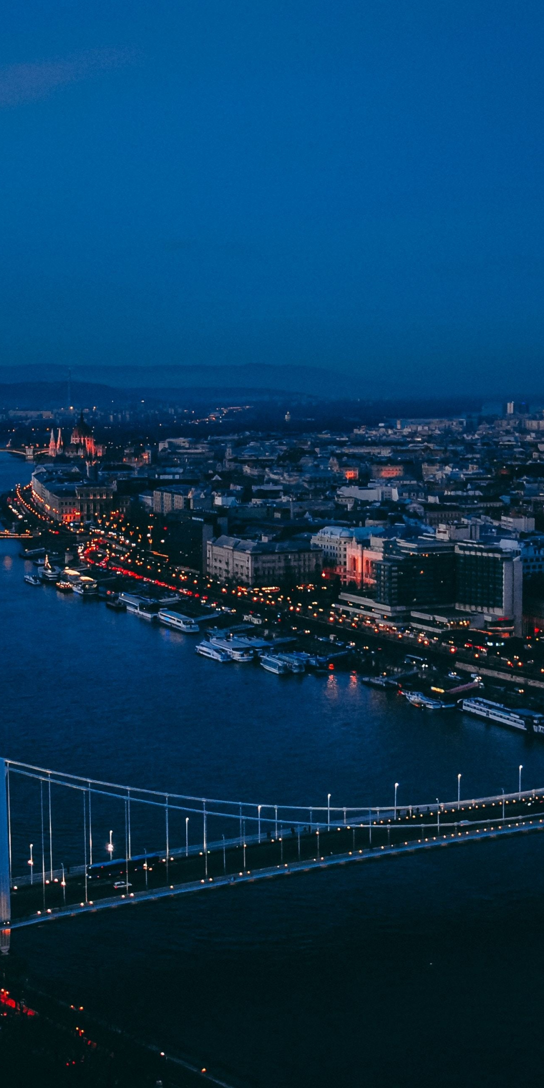 Bridges of Budapest, city, aerial view, sky, sunset, 1080x2160 wallpaper