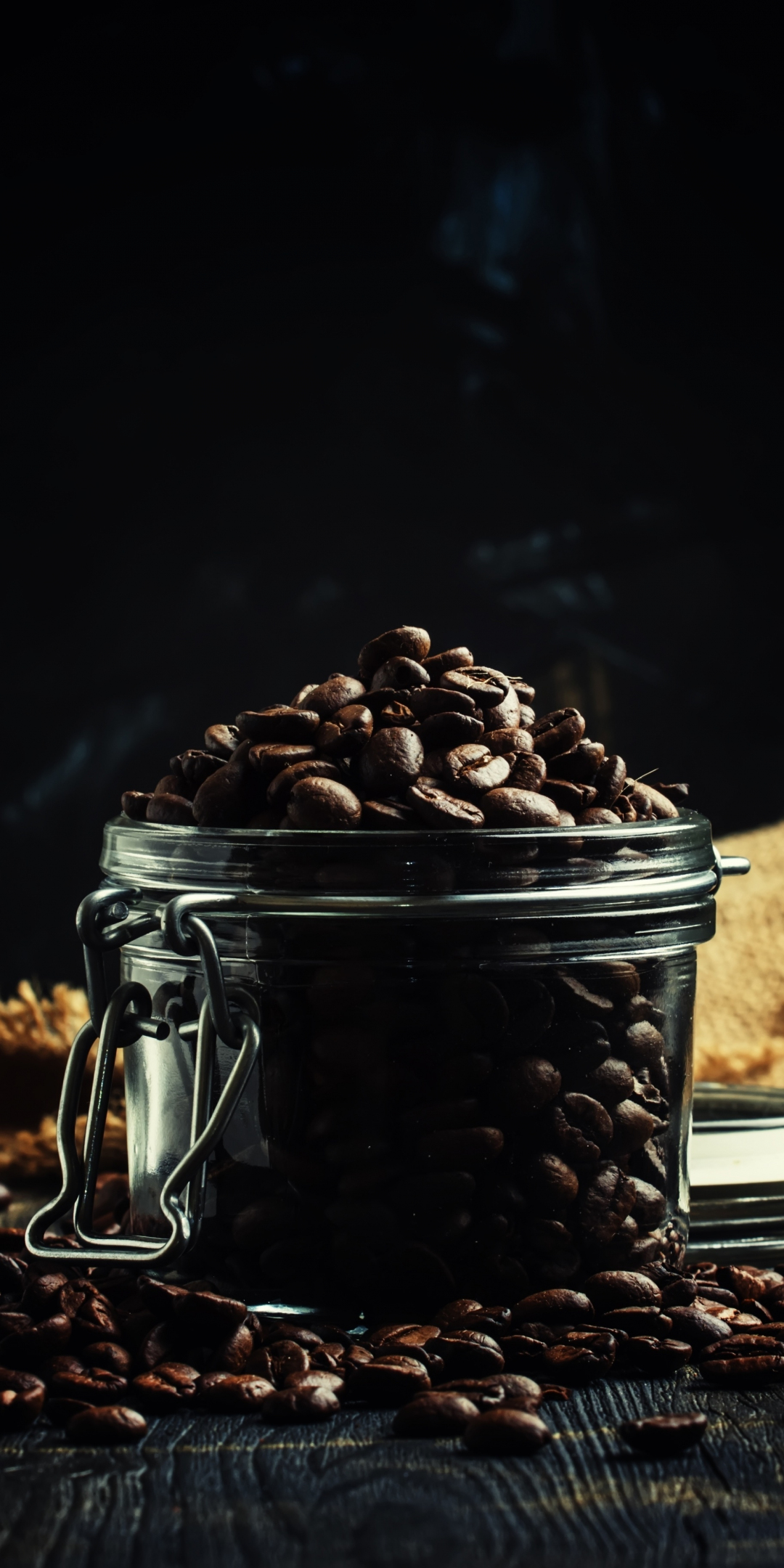 Coffee beans, glass jar, 1080x2160 wallpaper