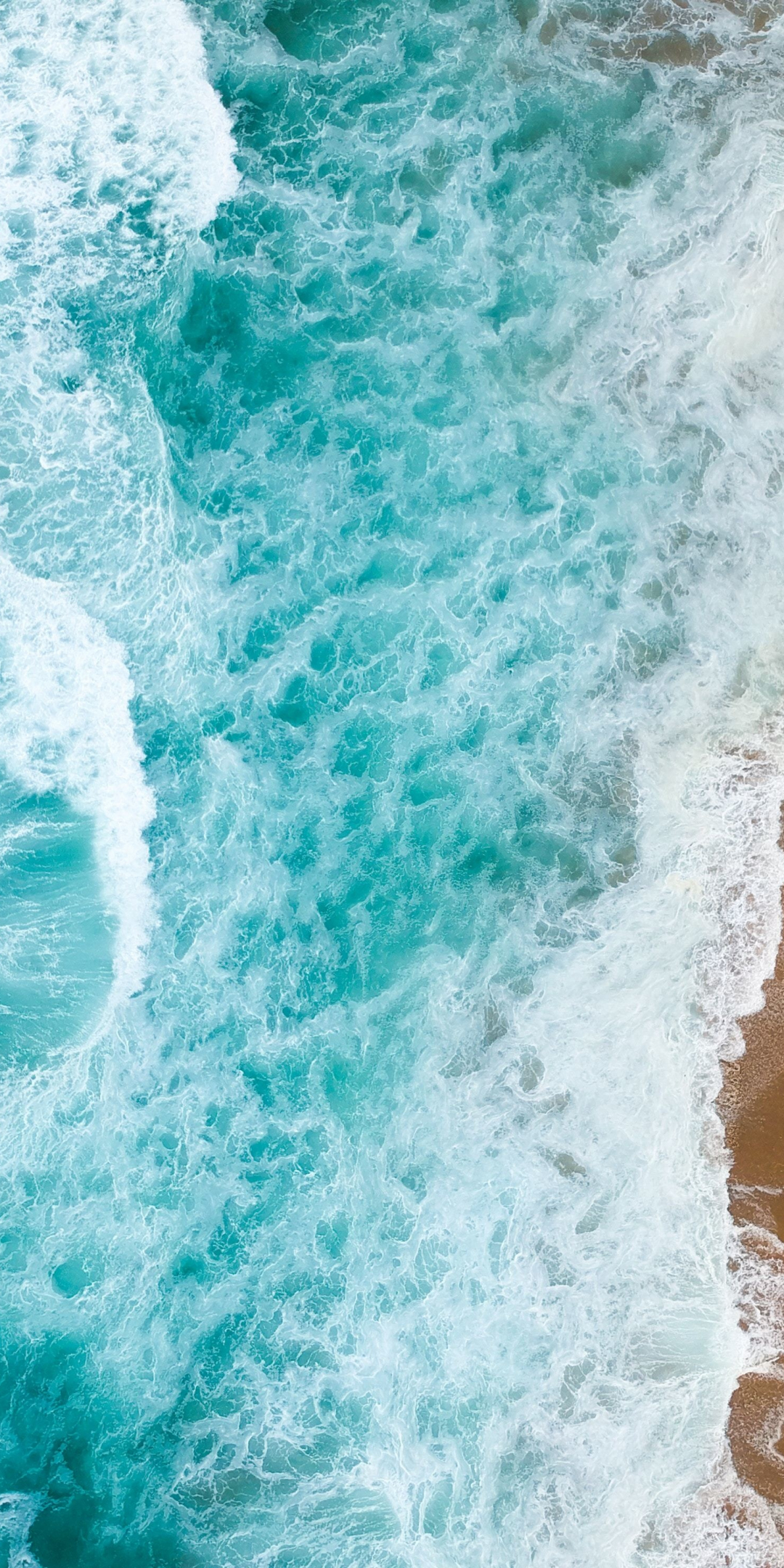 White-bluish sea waves, aerial view, 1080x2160 wallpaper