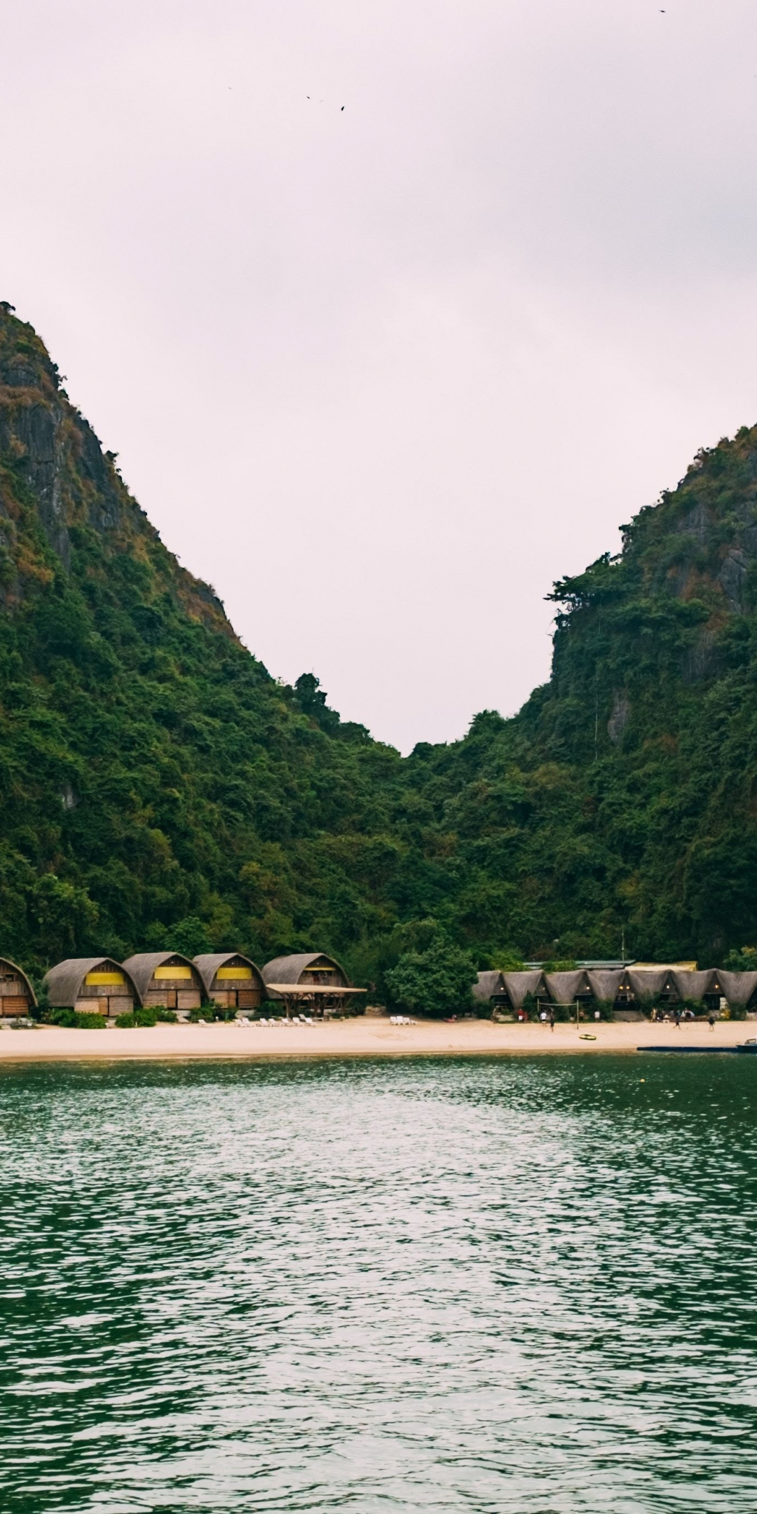 Lake, huts, beach, Vietnam, 1080x2160 wallpaper