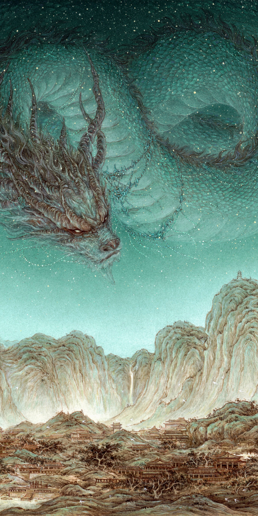 Dragon in sky, AI art, fantasy, 1080x2160 wallpaper
