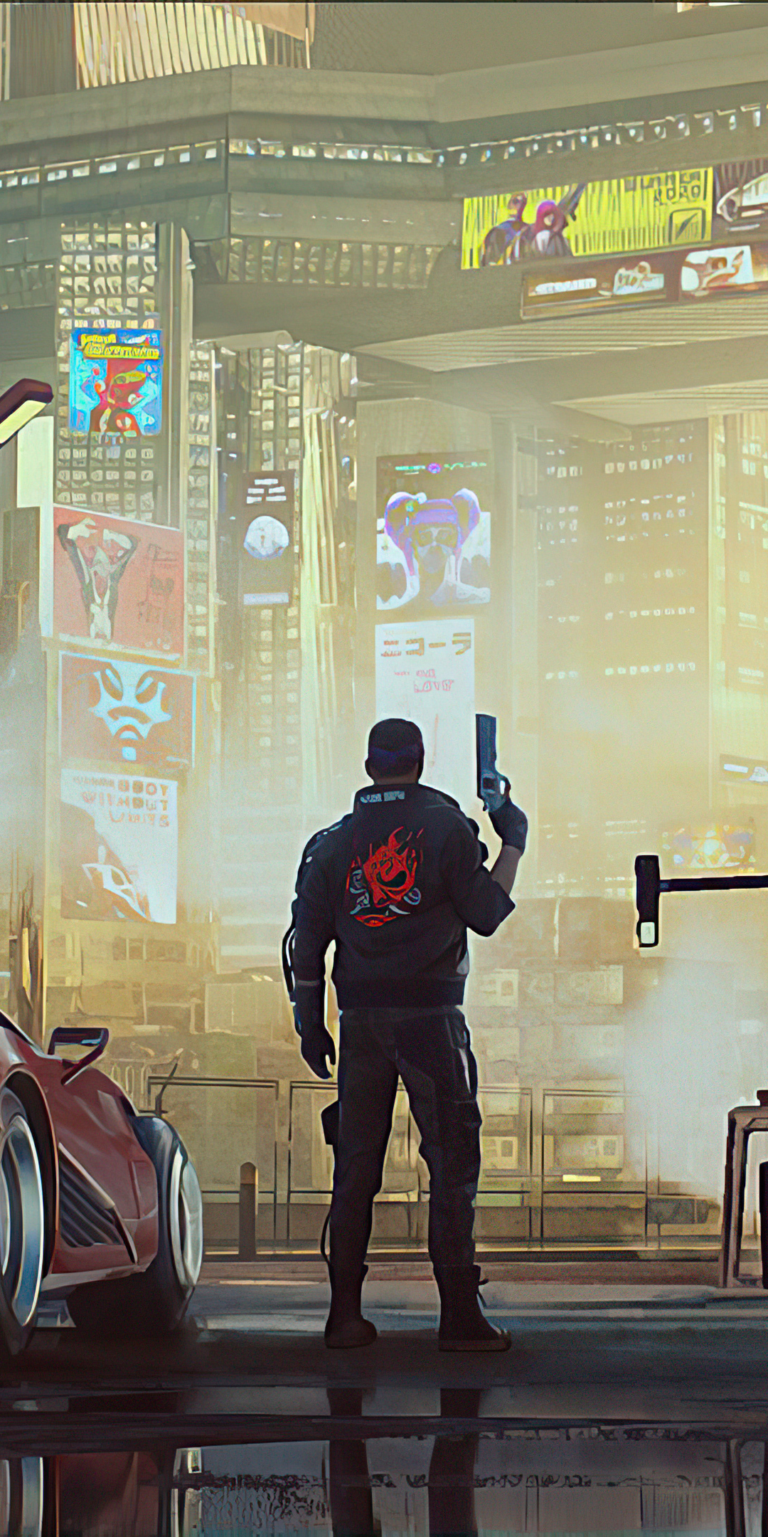 Game art, Cyberpunk 207, video game, man with gun, 1080x2160 wallpaper