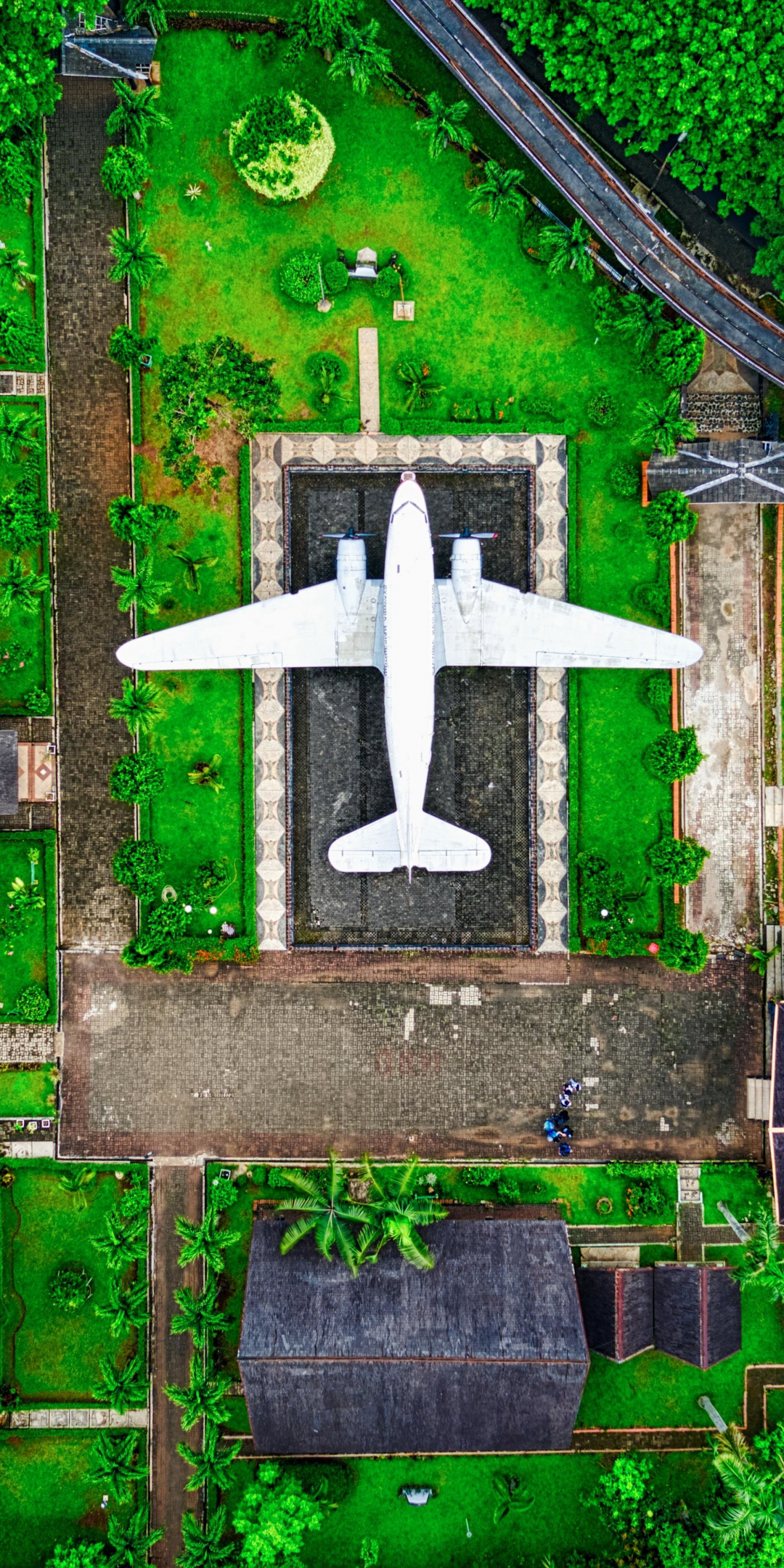 Aircraft, aerial view, house, 1080x2160 wallpaper