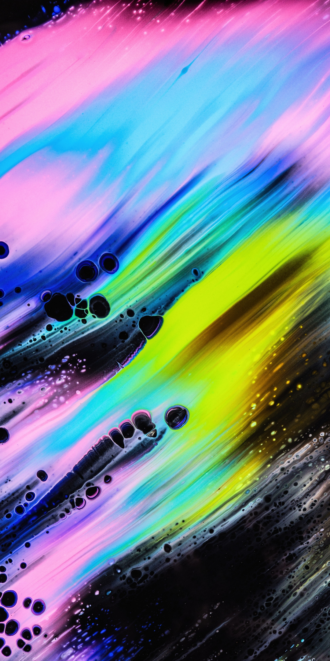 Colorful, black spots, abstract artwork, 1080x2160 wallpaper