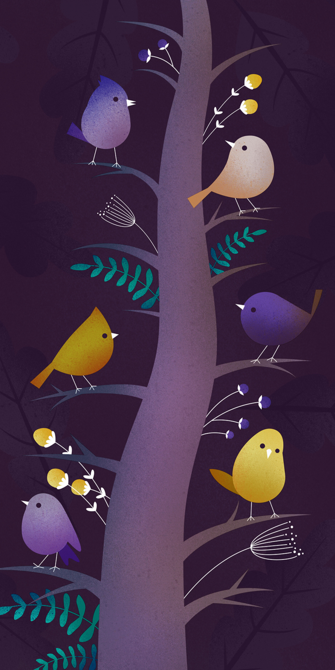 Birds, tree, colorful, art, 1080x2160 wallpaper