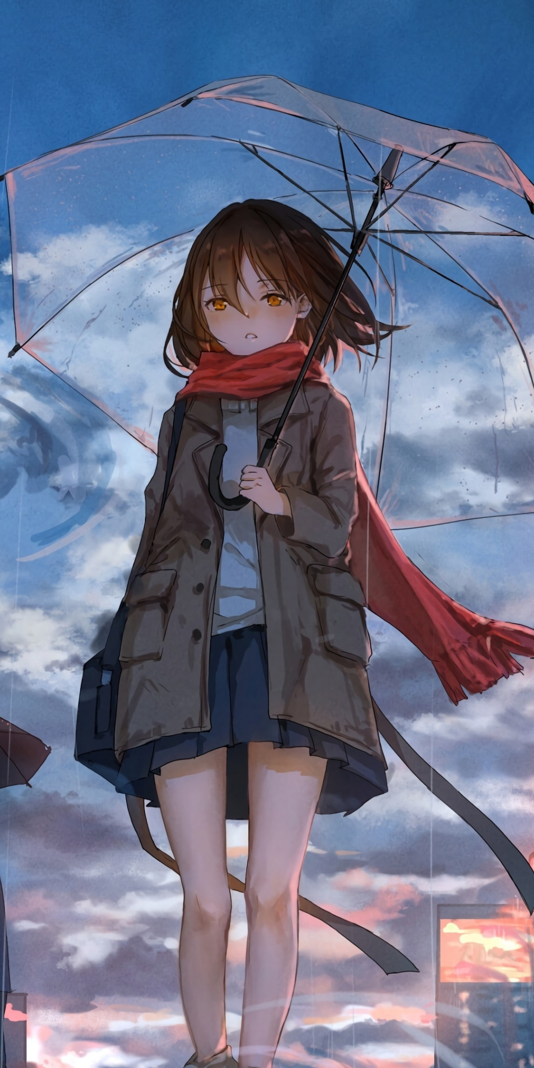 Girl with umbrella, rain, anime, original, 1080x2160 wallpaper