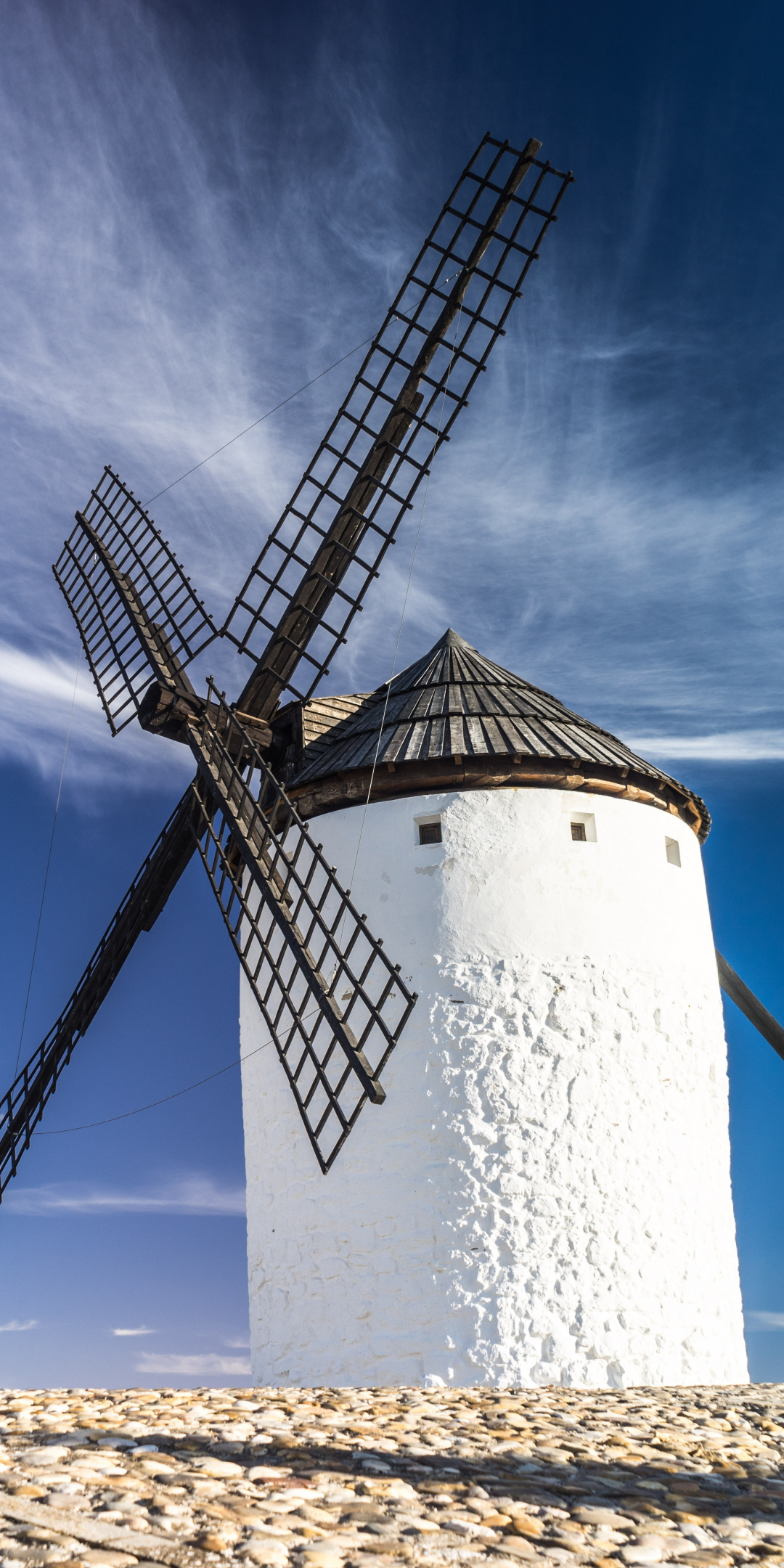 Windmill, sunny day, blue sky, architecture, 1080x2160 wallpaper