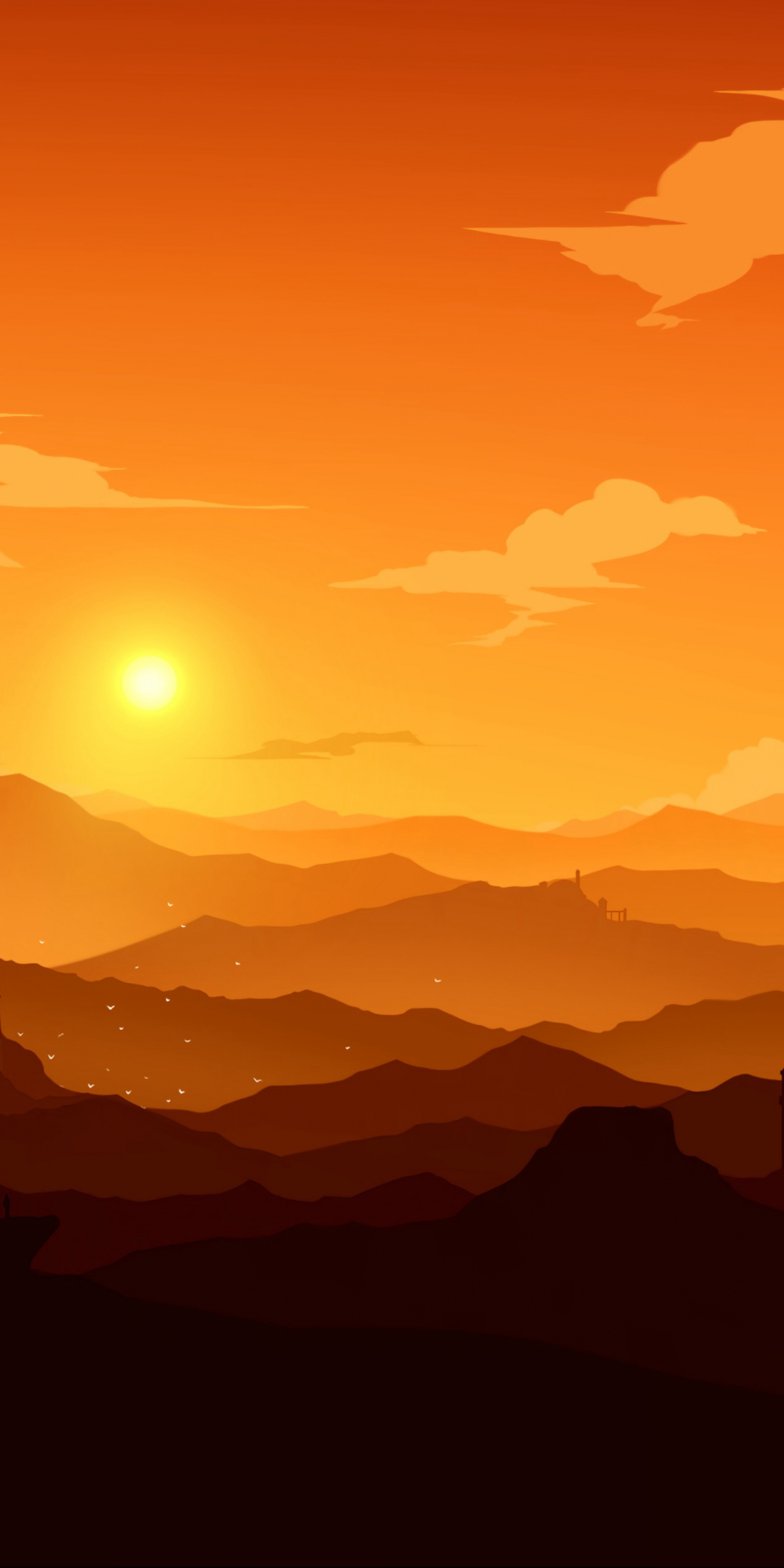 Mountains, horizon, castle, sunset, art, 1080x2160 wallpaper