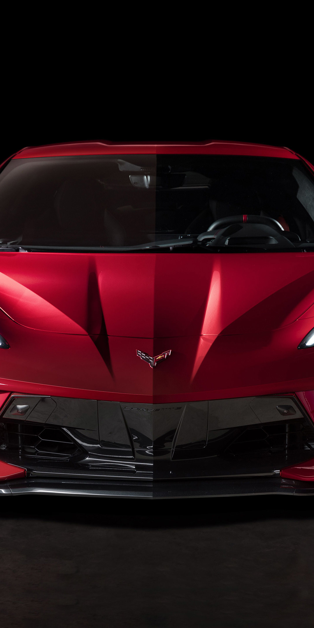 Red Chevrolet Corvette Stingray, car, front, 1080x2160 wallpaper