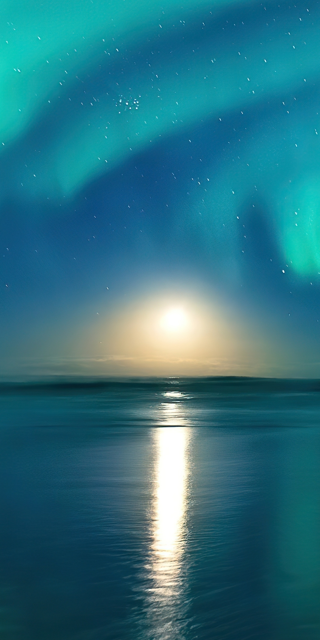Green sky, northern lights, nature, seascape, 1080x2160 wallpaper