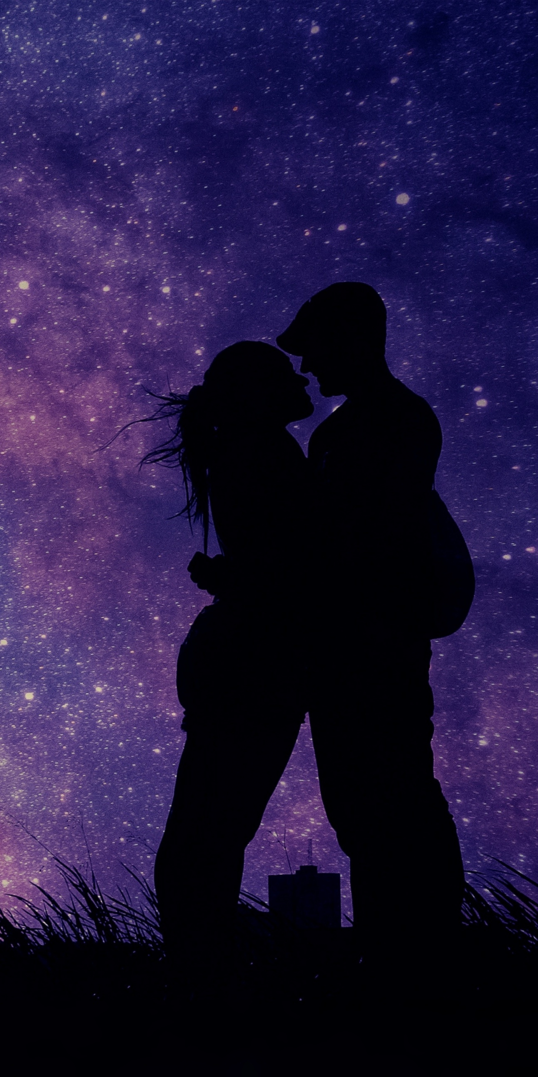 Couple, romantic night, love, silhouette, art, 1080x2160 wallpaper