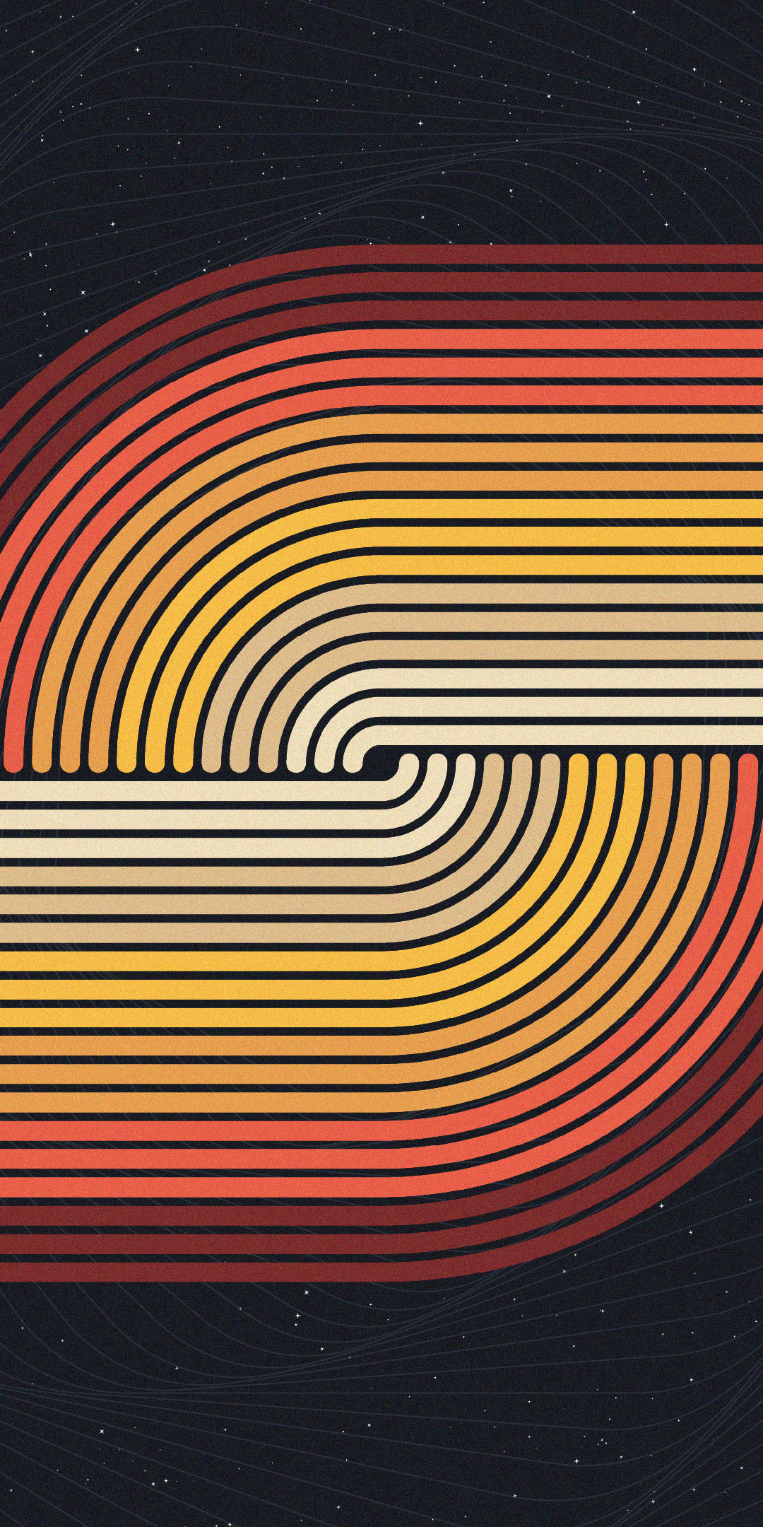 Retro art, stripes, orange swirl pattern, minimal, 1080x2160 wallpaper