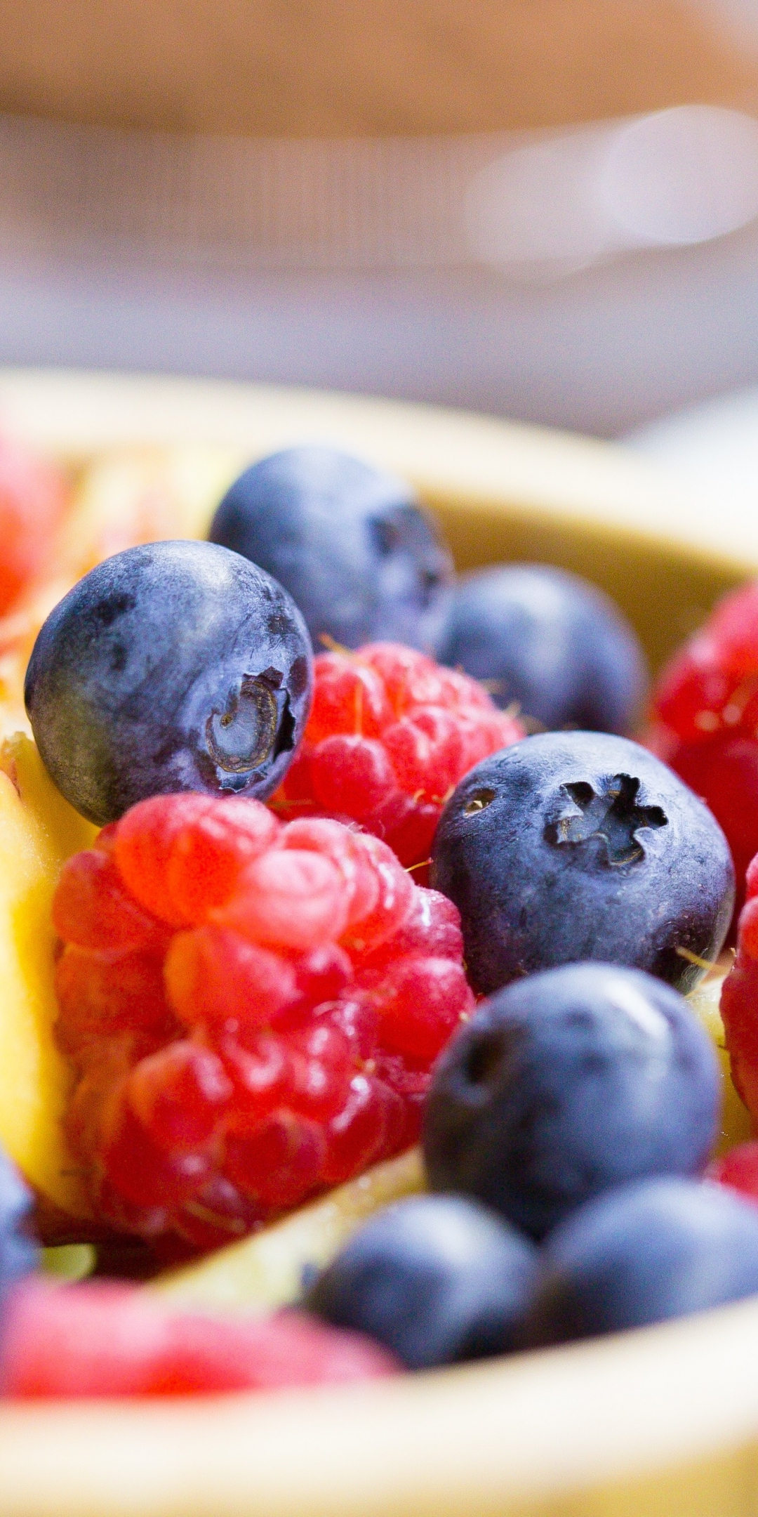 Fruits bowl, raspberry, blueberry, 1080x2160 wallpaper