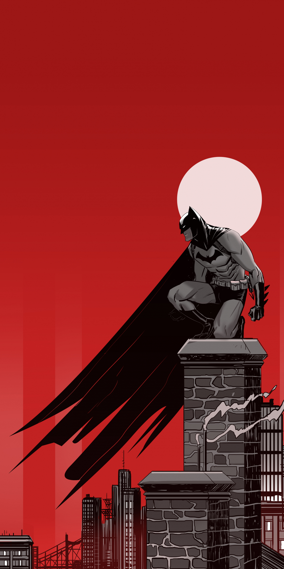 Batman and gotham, minimal, artwork, 1080x2160 wallpaper