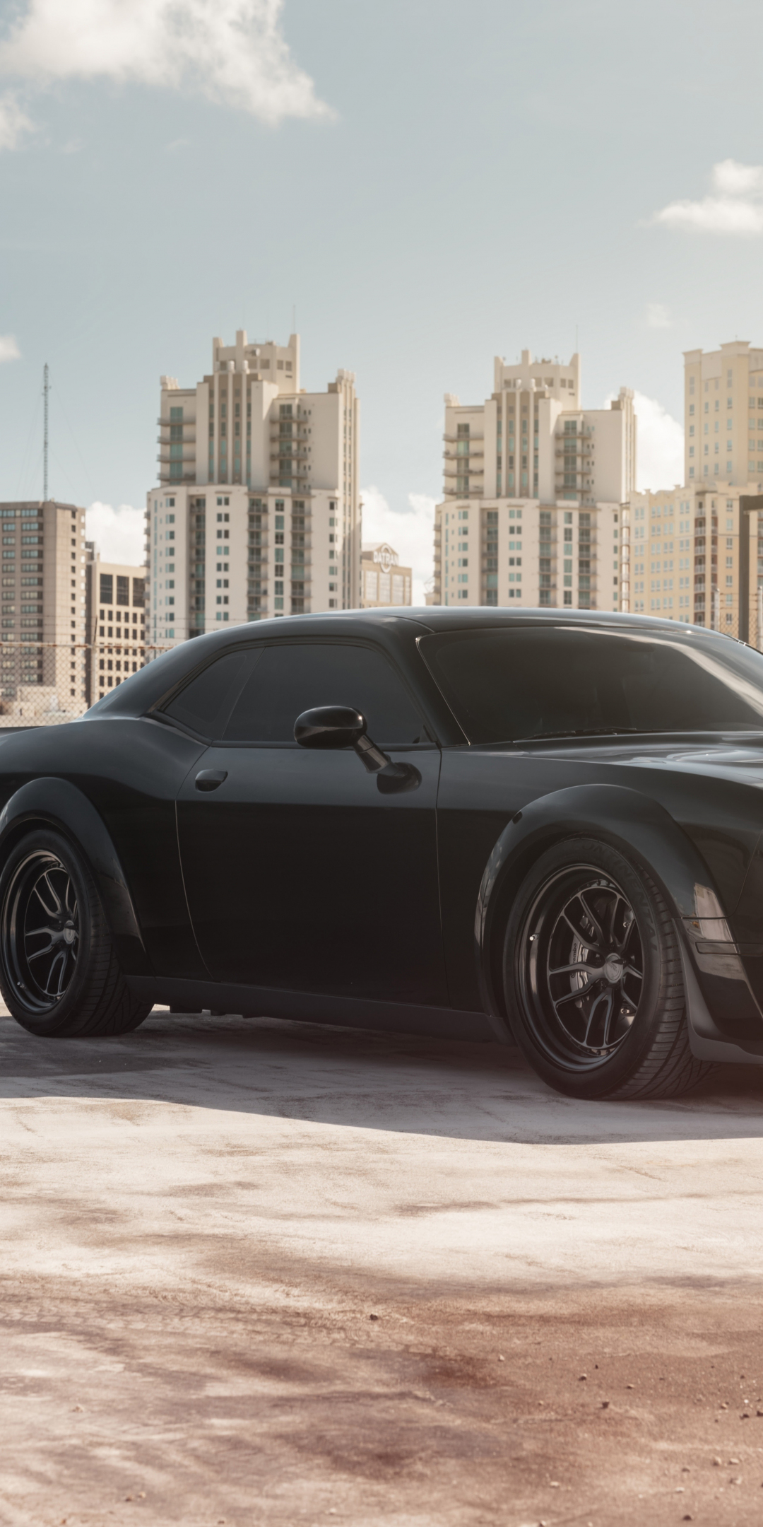 Muscle car, black, Dodge Challenger SRT, side view, 2019, 1080x2160 wallpaper