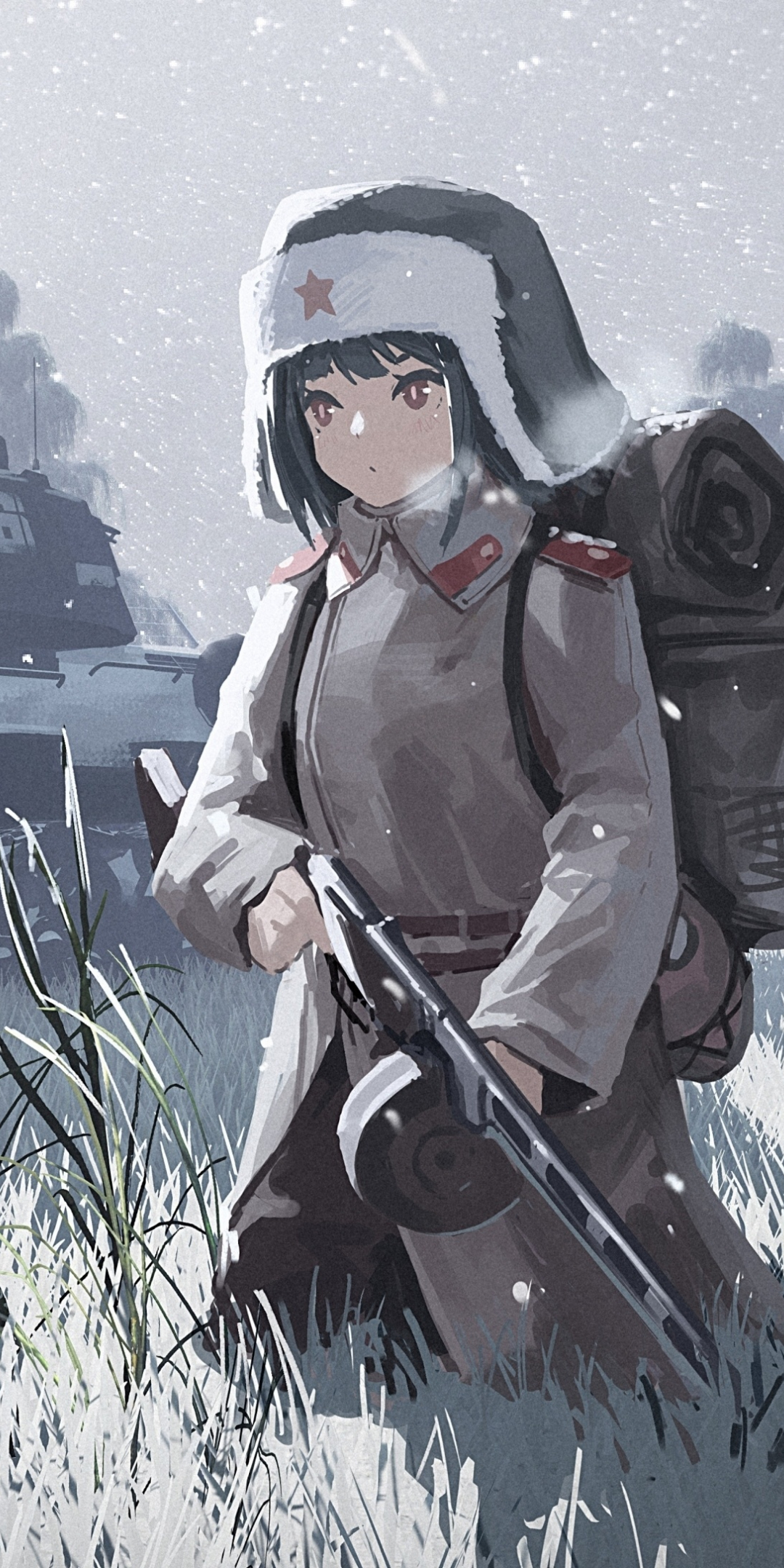 War, solider, anime girl, art, 1080x2160 wallpaper