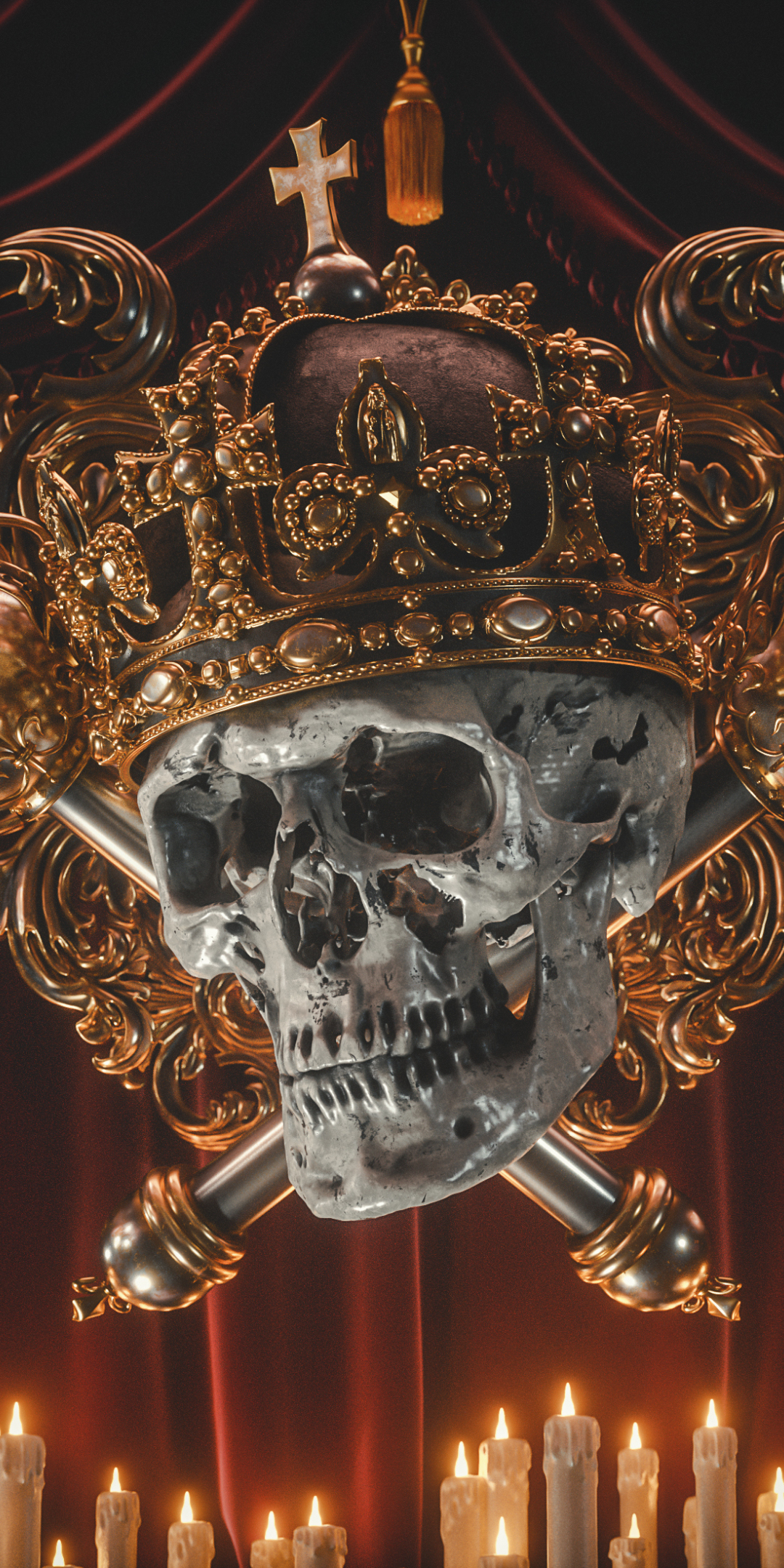 Crown on skull, golden crown, head, 1080x2160 wallpaper