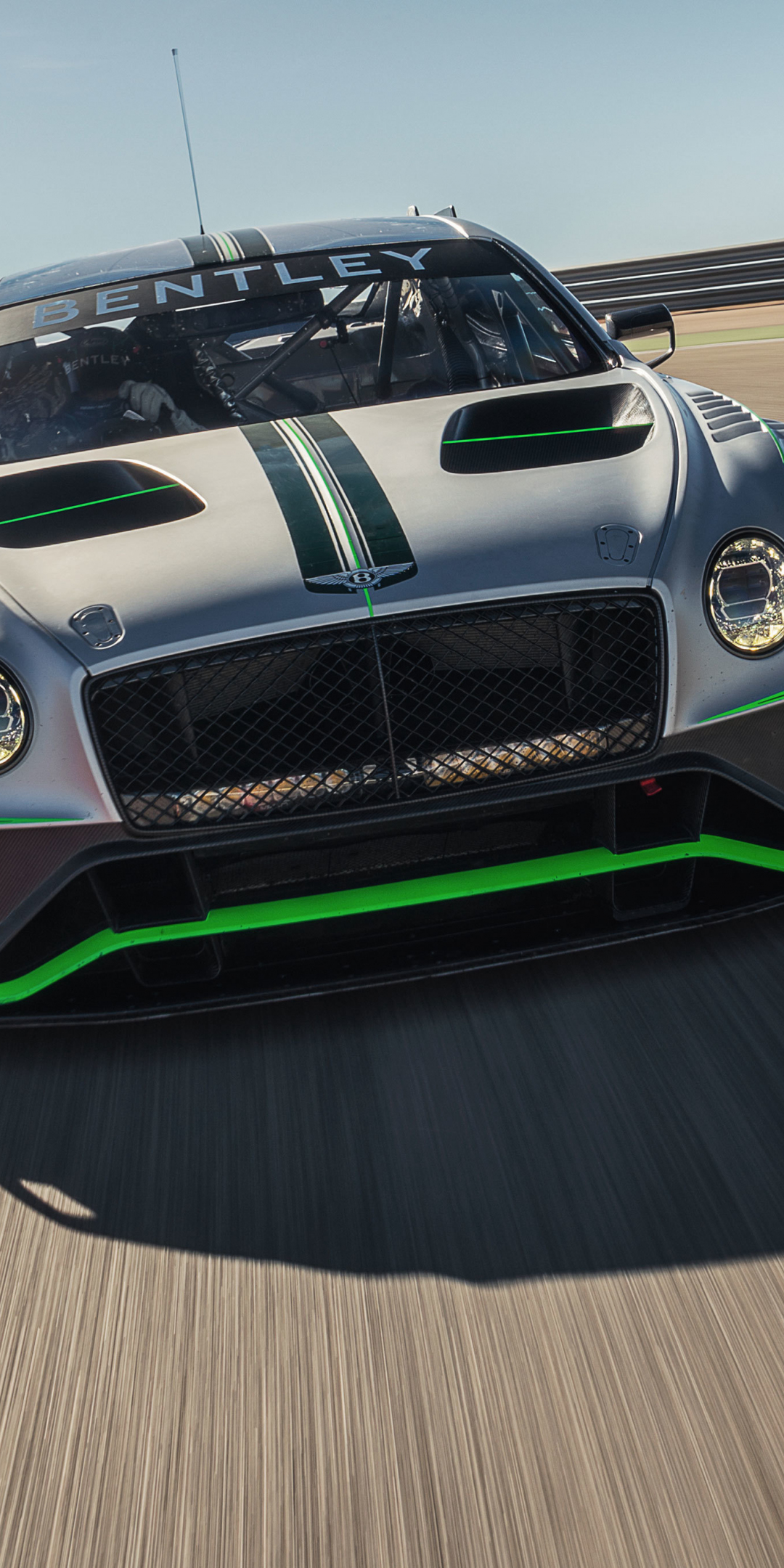 Bentley Continental GT3, on road, motion blur, front, 1080x2160 wallpaper