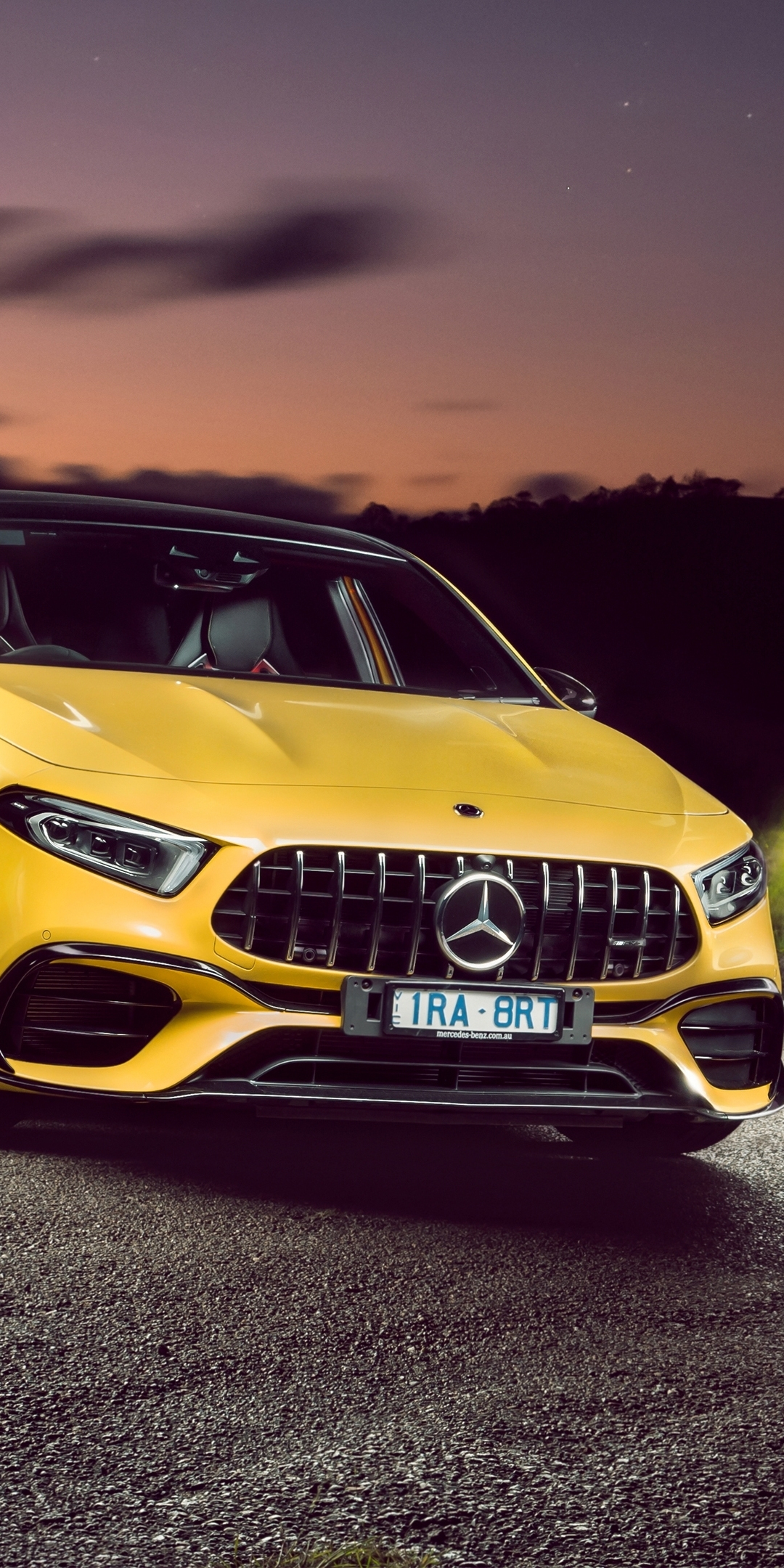 Mercedes-AMG A 45 4MATIC+, yellow car, 2020, 1080x2160 wallpaper