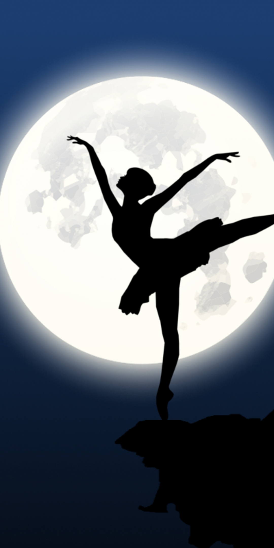 Ballerina, silhouette, moon, dance, 1080x2160 wallpaper