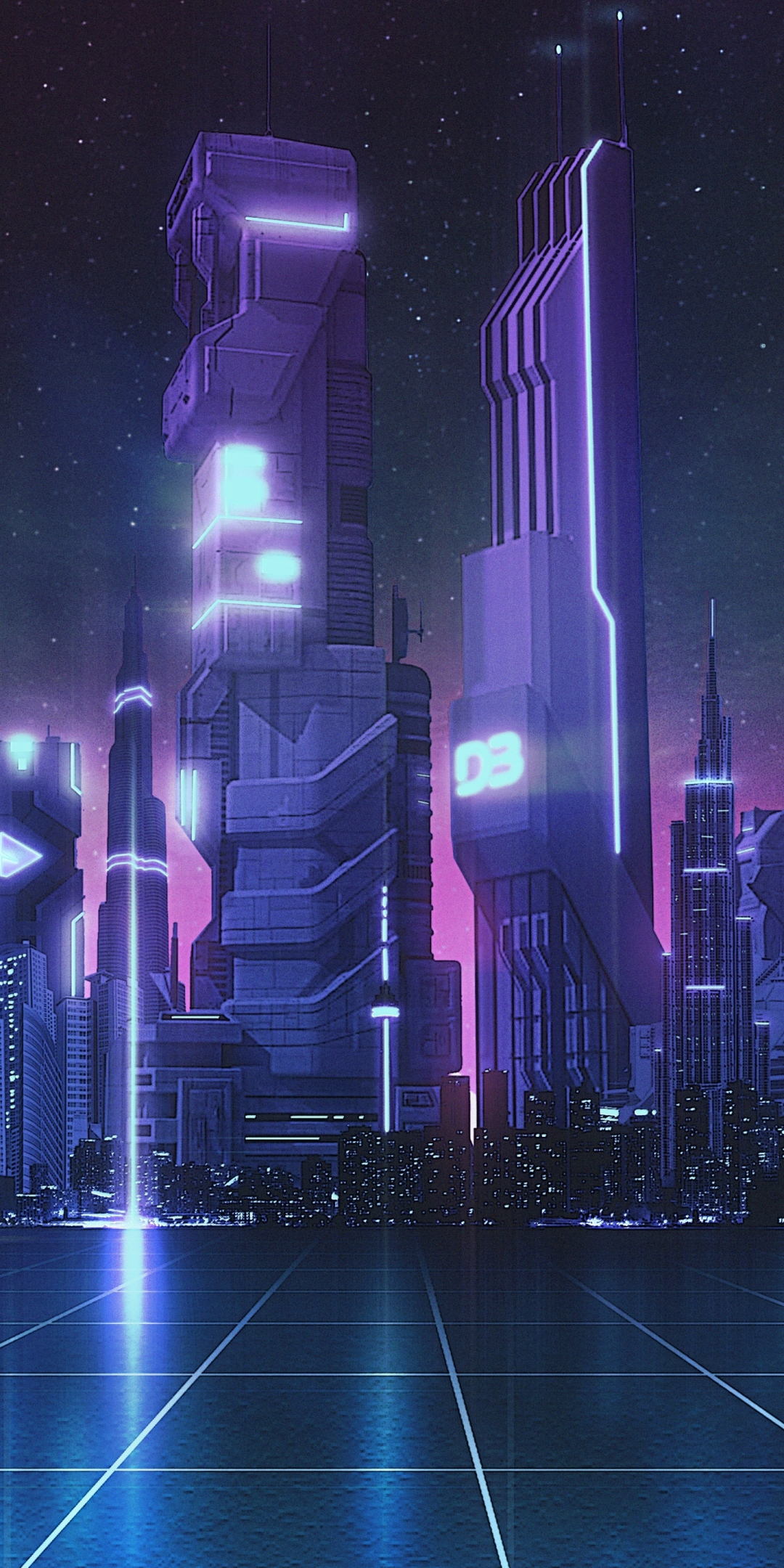 Future city, bluish theme, digital art, 1080x2160 wallpaper