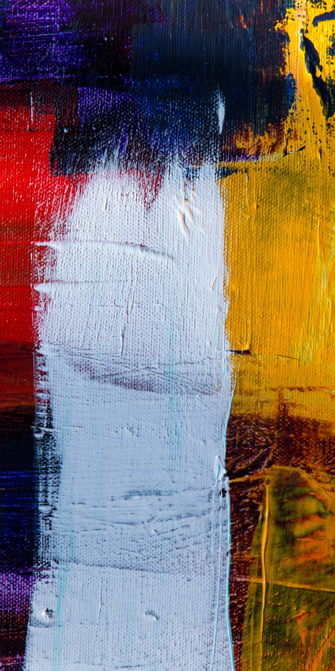 Paint, white brush stork, multicolored, canvas texture, 1080x2160 wallpaper