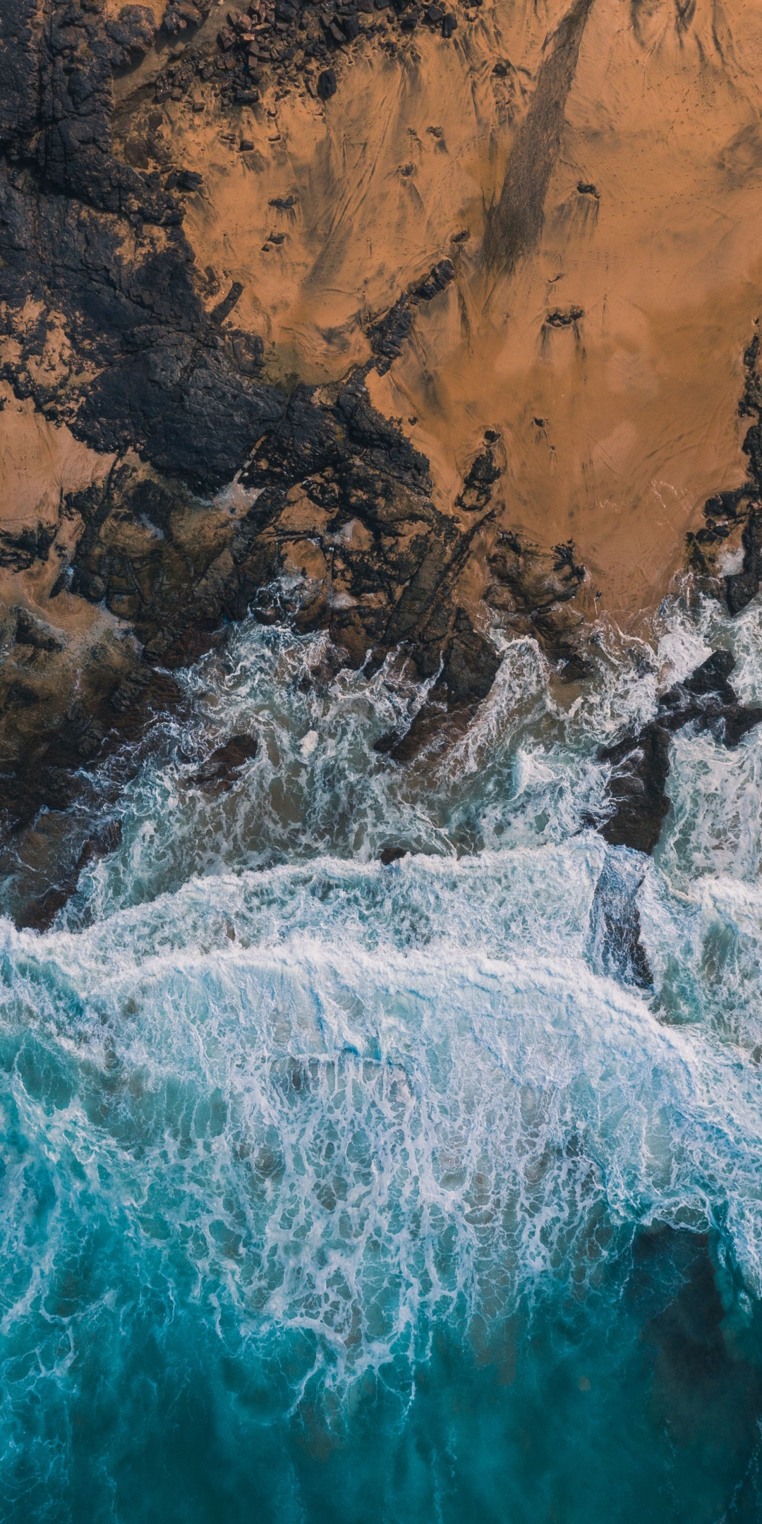 Aerial view, coast, sea waves, 1080x2160 wallpaper