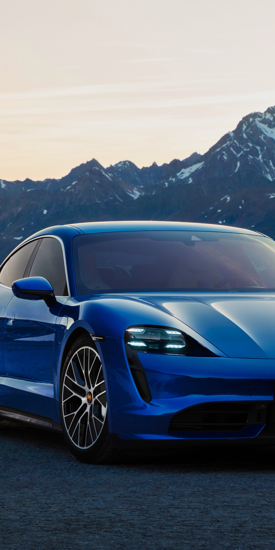 Blue car, Porsche Taycan Turbo, 2019, 1080x2160 wallpaper